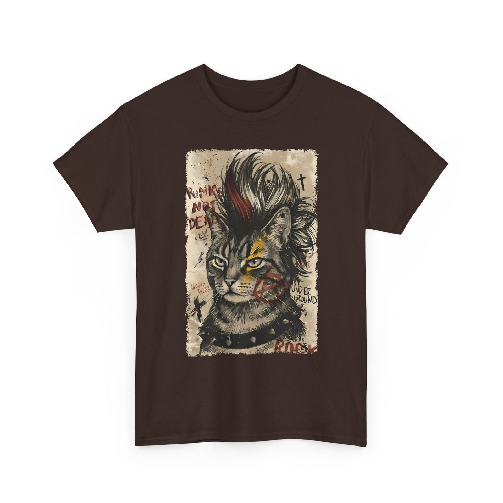 Punks Not Dead Cat T-Shirt — Edgy Mohawk Anarchy Feline Graphic