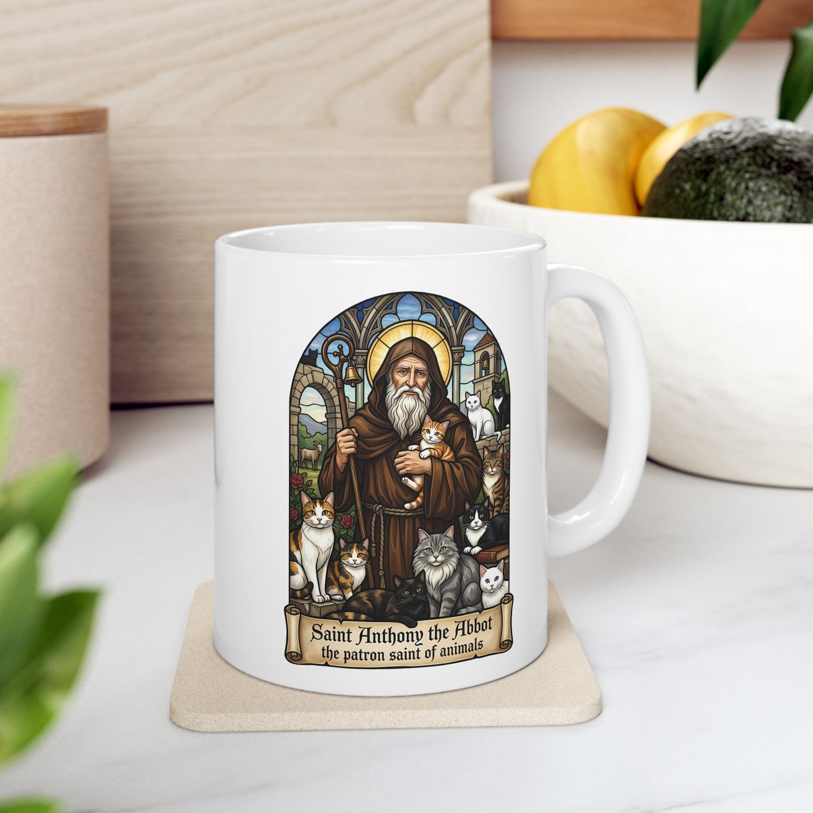 Saint Anthony the Abbot Cat Ceramic Mug Patron Saint of Animals Mug