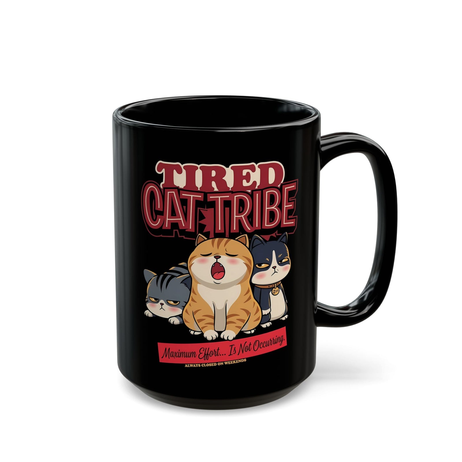 Tired Cat Tribe Black Mug