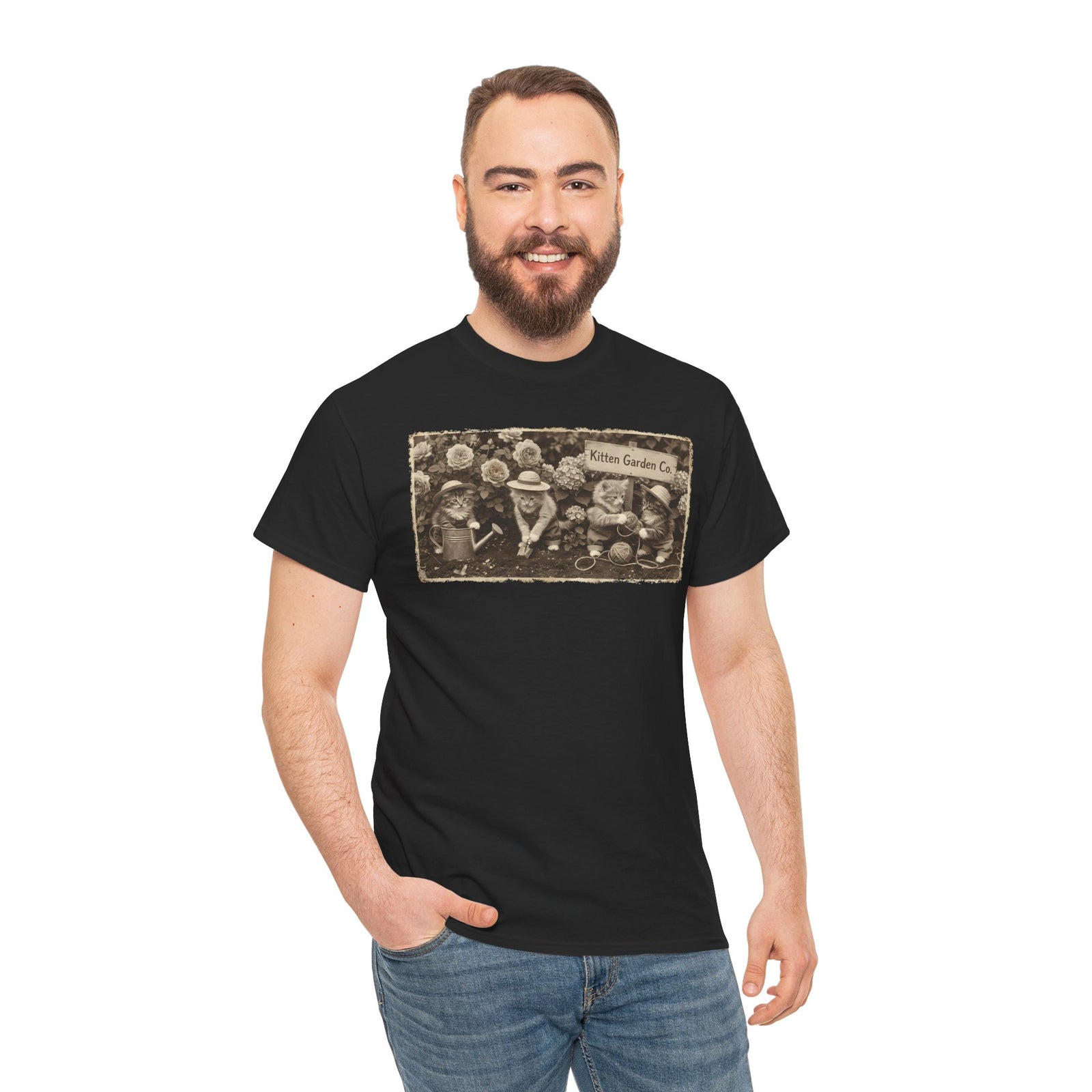 Vintage Kittens in the Garden T-Shirt — Cute Floral Cat Tee