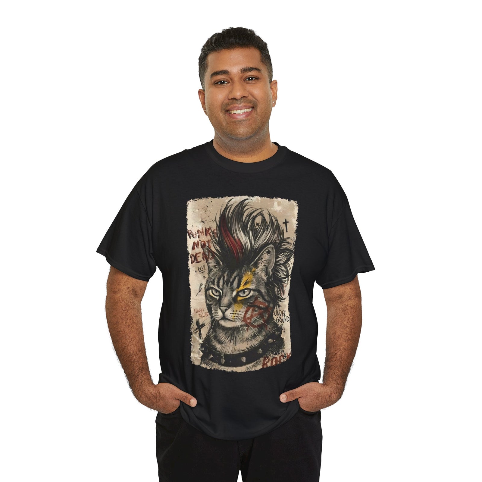 Punks Not Dead Cat T-Shirt — Edgy Mohawk Anarchy Feline Graphic