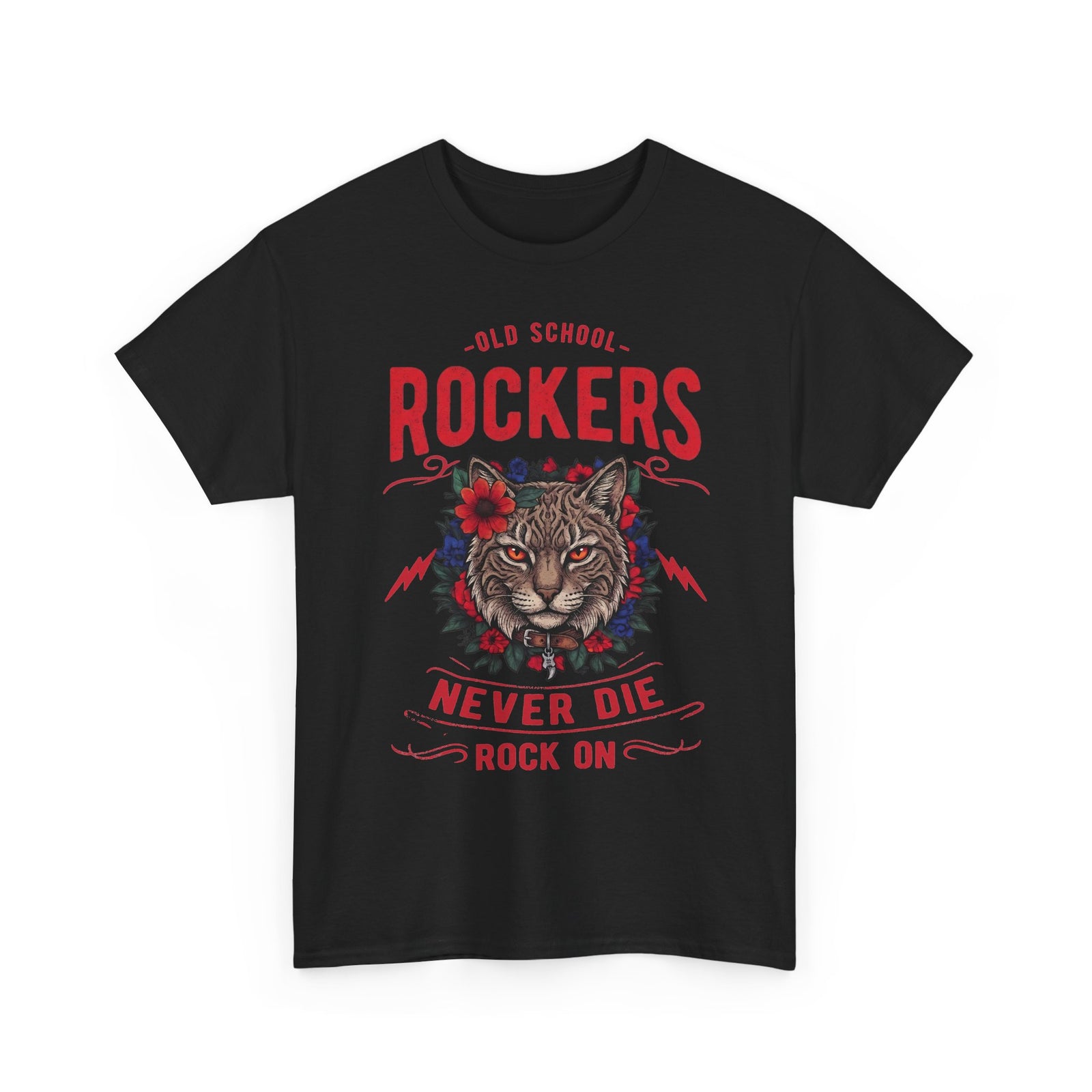 Old School Rockers Never Die Cat T-Shirt — Heavy Metal Rocker Feline Graphic Tee