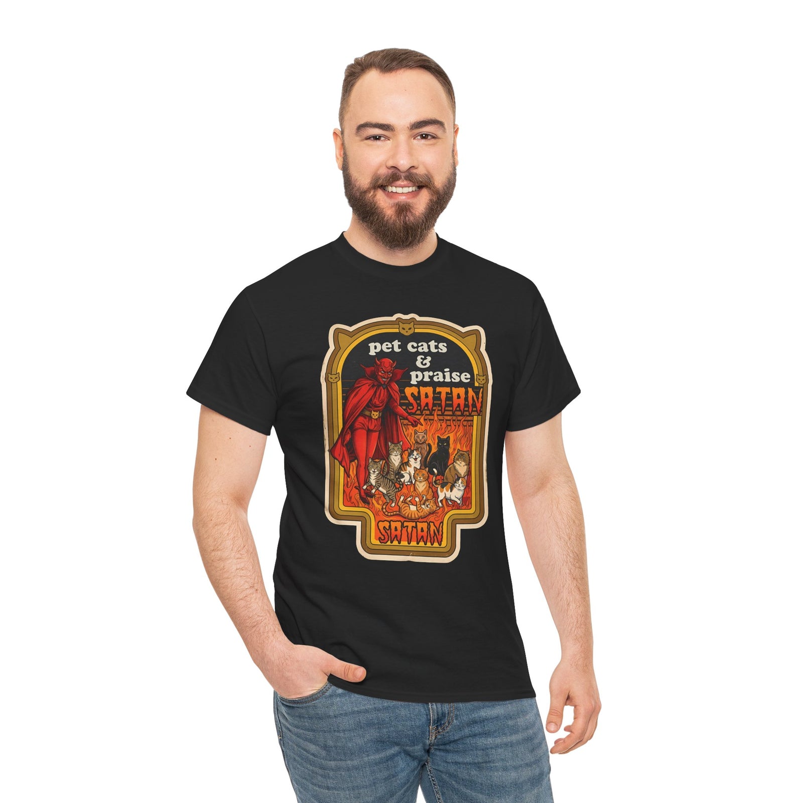 Pet Cats and Praise Satan T-Shirt — Gothic Cat Lover Tee