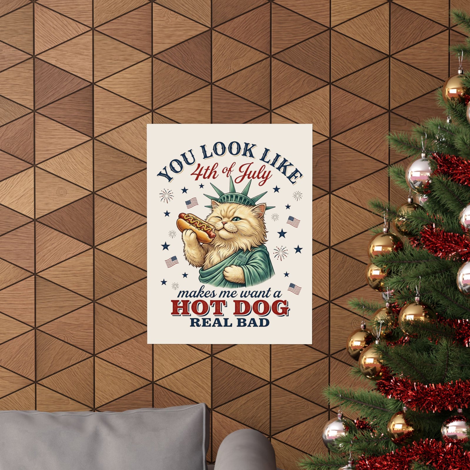 4th of July Cat & Hot Dog Poster — Patriotic Fourth of July Poster
