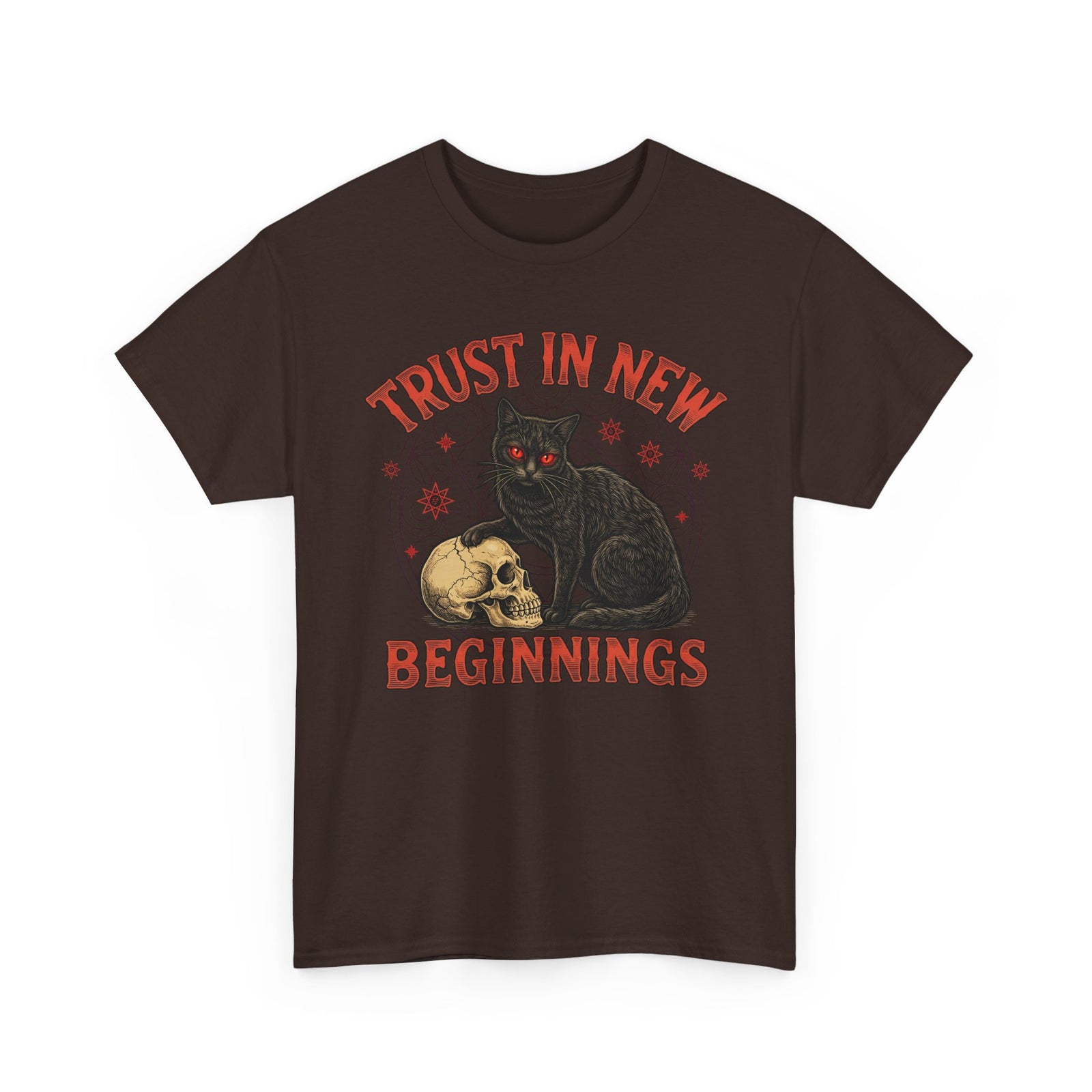 Trust In New Beginnings Cat T-Shirt — Occult Black Cat Skull Gothic Tee