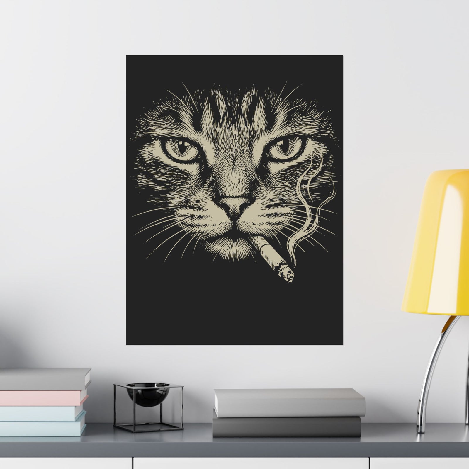 Smoking Cat Poster — Vintage Grunge Cat Graphic Poster