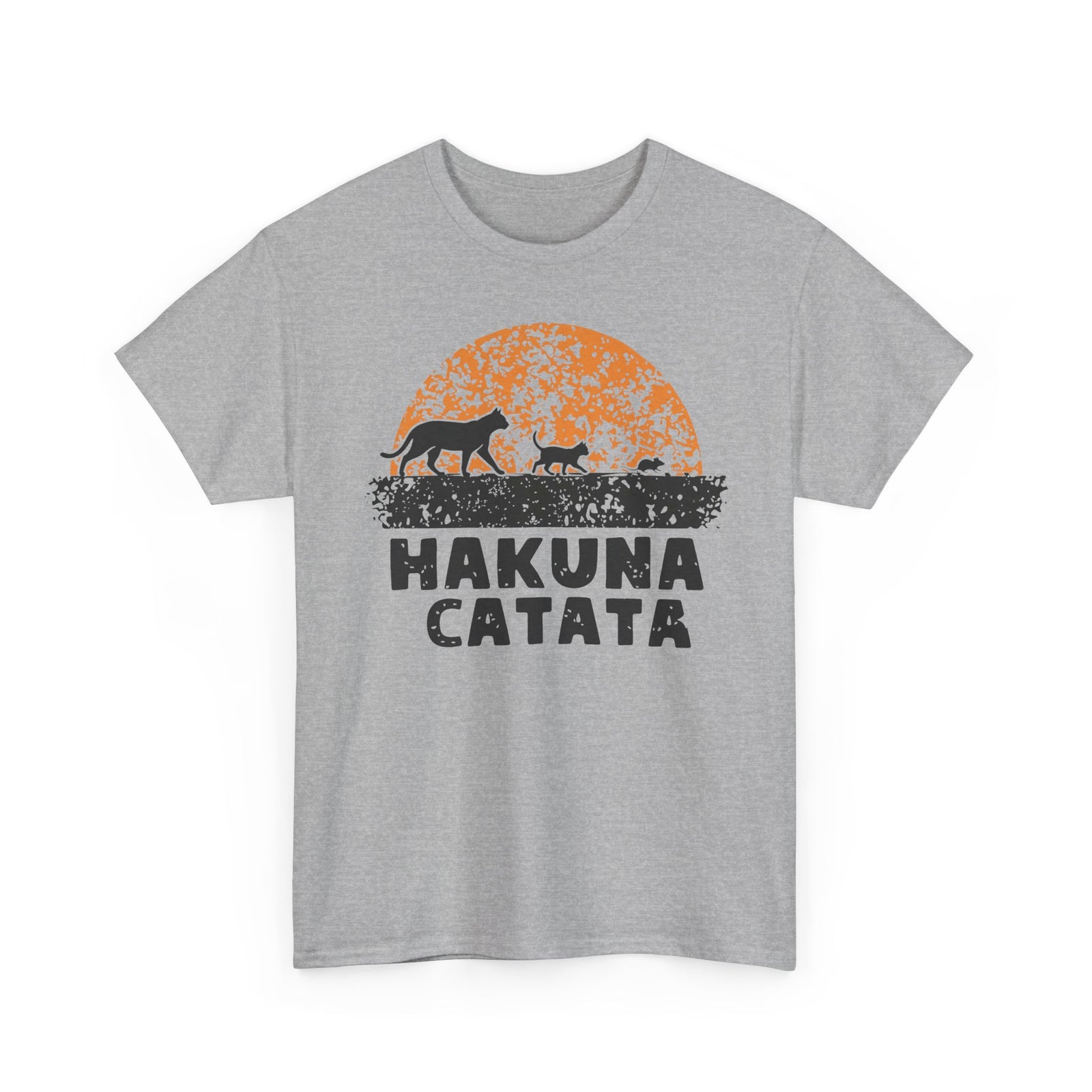 Hakuna Catata T‑Shirt — Funny Cat Rescue Tee with Sunset Silhouette