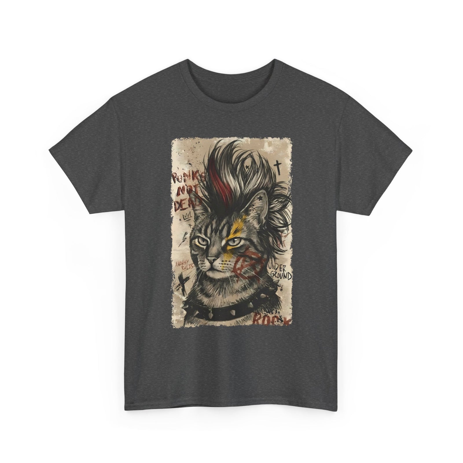 Punks Not Dead Cat T-Shirt — Edgy Mohawk Anarchy Feline Graphic