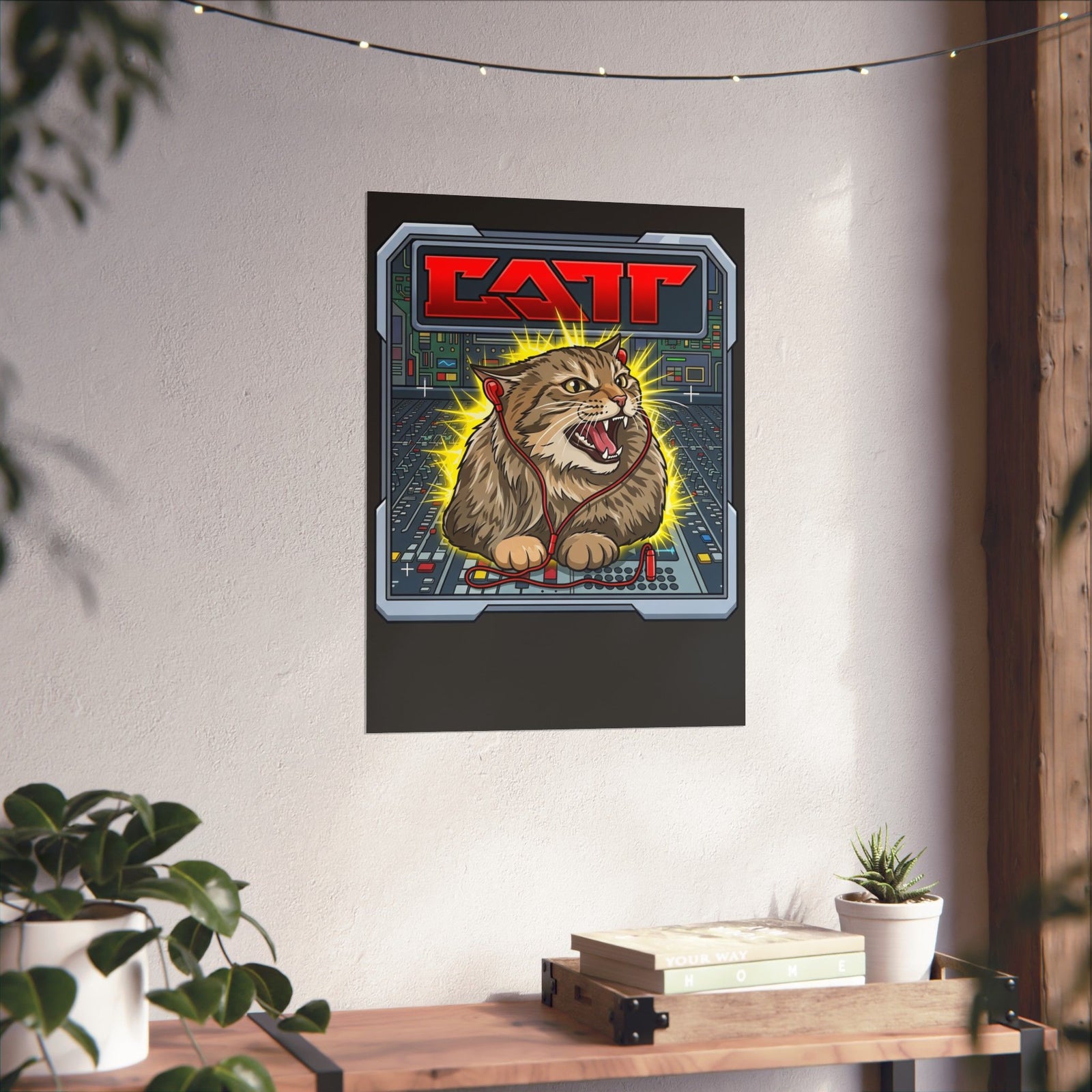 80s Hair Metal Cat Poster — Vintage Rock Cat Graphic Poster