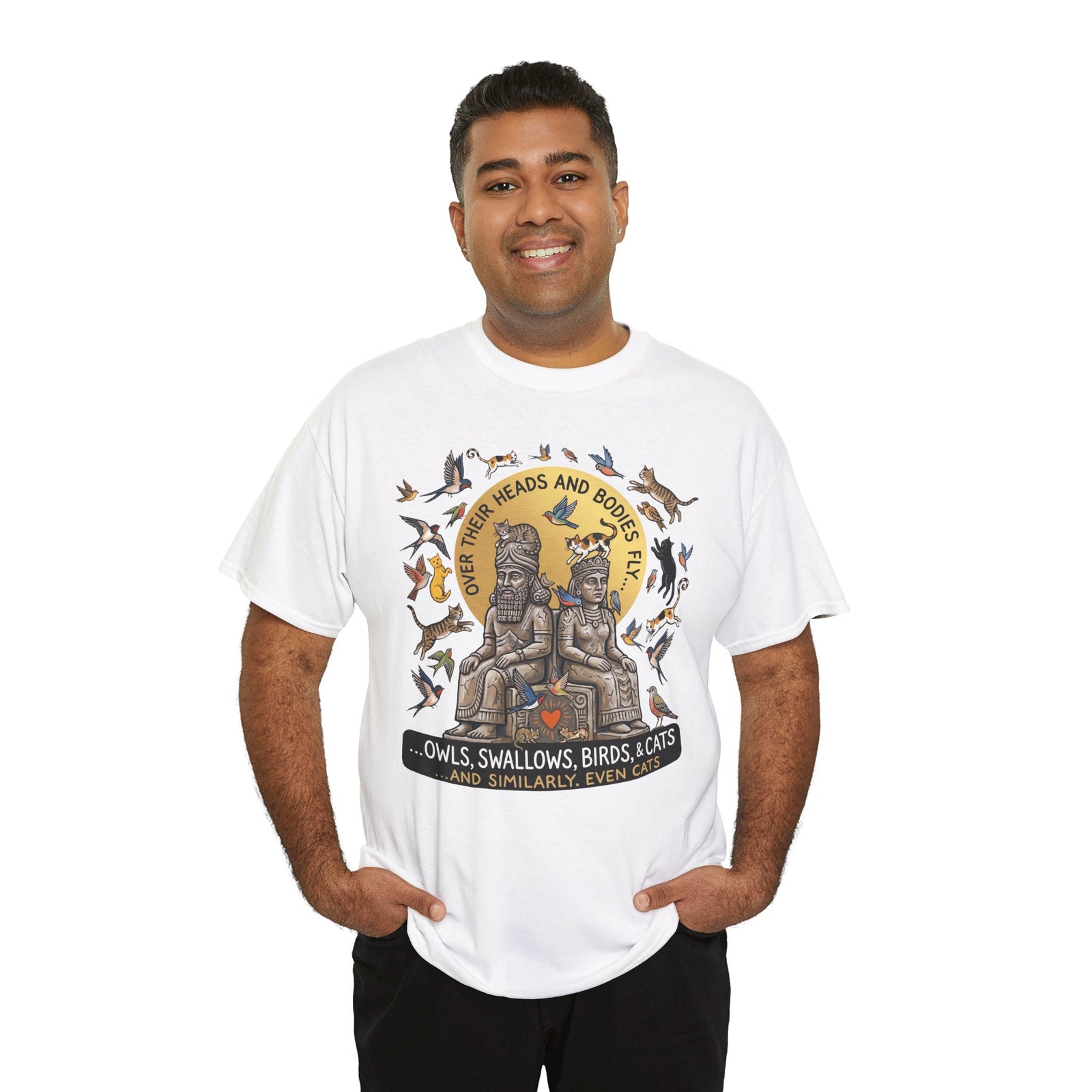 Birds & Cats Graphic T-Shirt — "Over Their Heads and Bodies Fly"