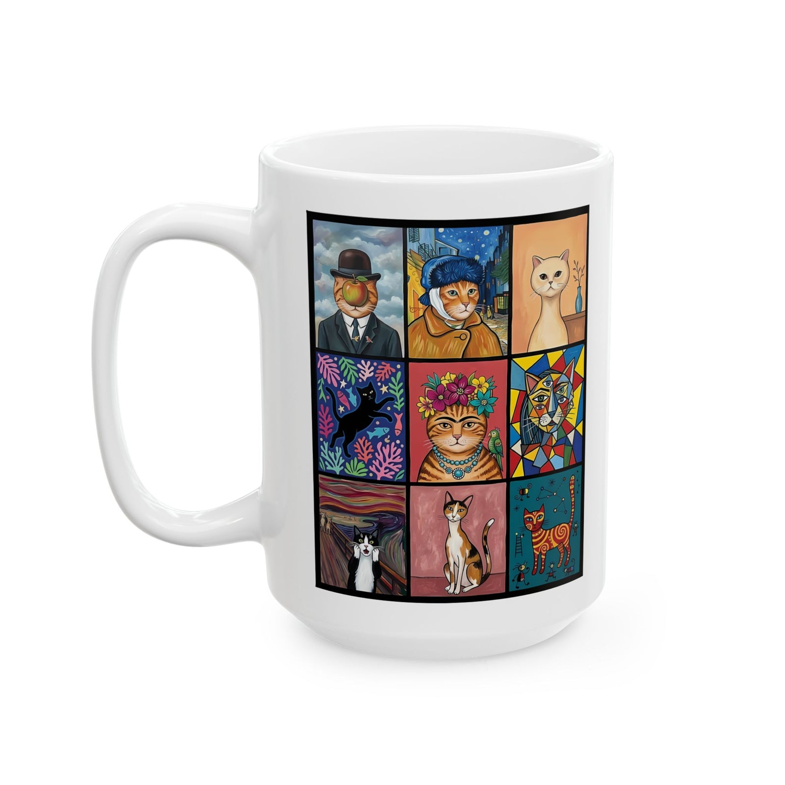 Cats & Art Graphic Ceramic Mug — Artworks and Cats Design
