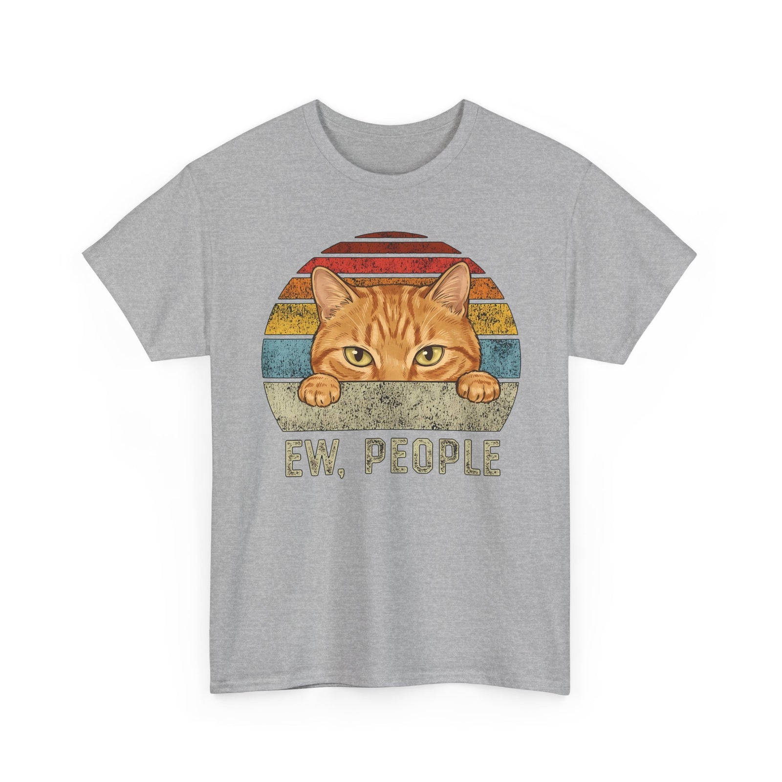 Ew People Orange Cat T-Shirt — Funny Retro Sunset Introvert Graphic Tee