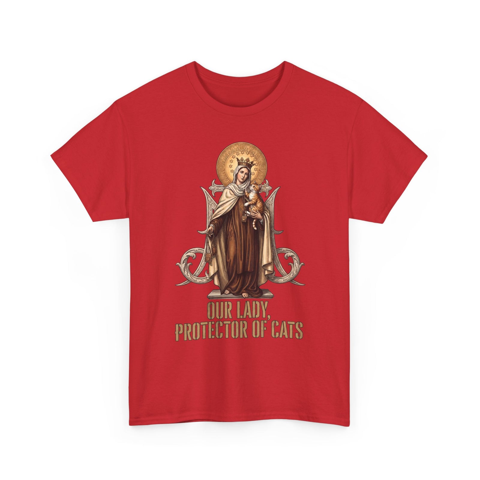 Our Lady Protector Of Cats T-Shirt — Sacred Feline Religious Parody Tee