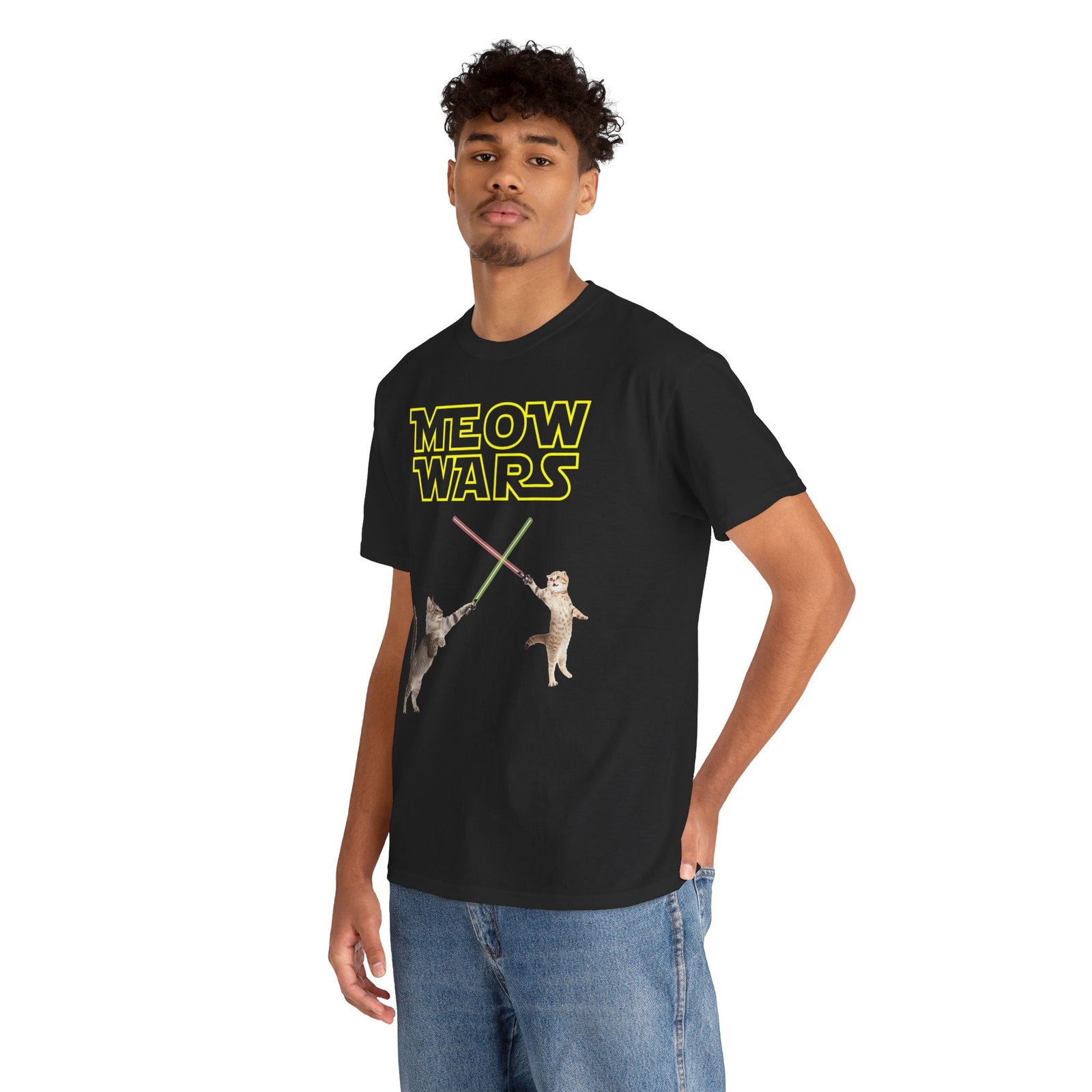 Meow Wars T-Shirt — Funny Cat Lightsaber Tee
