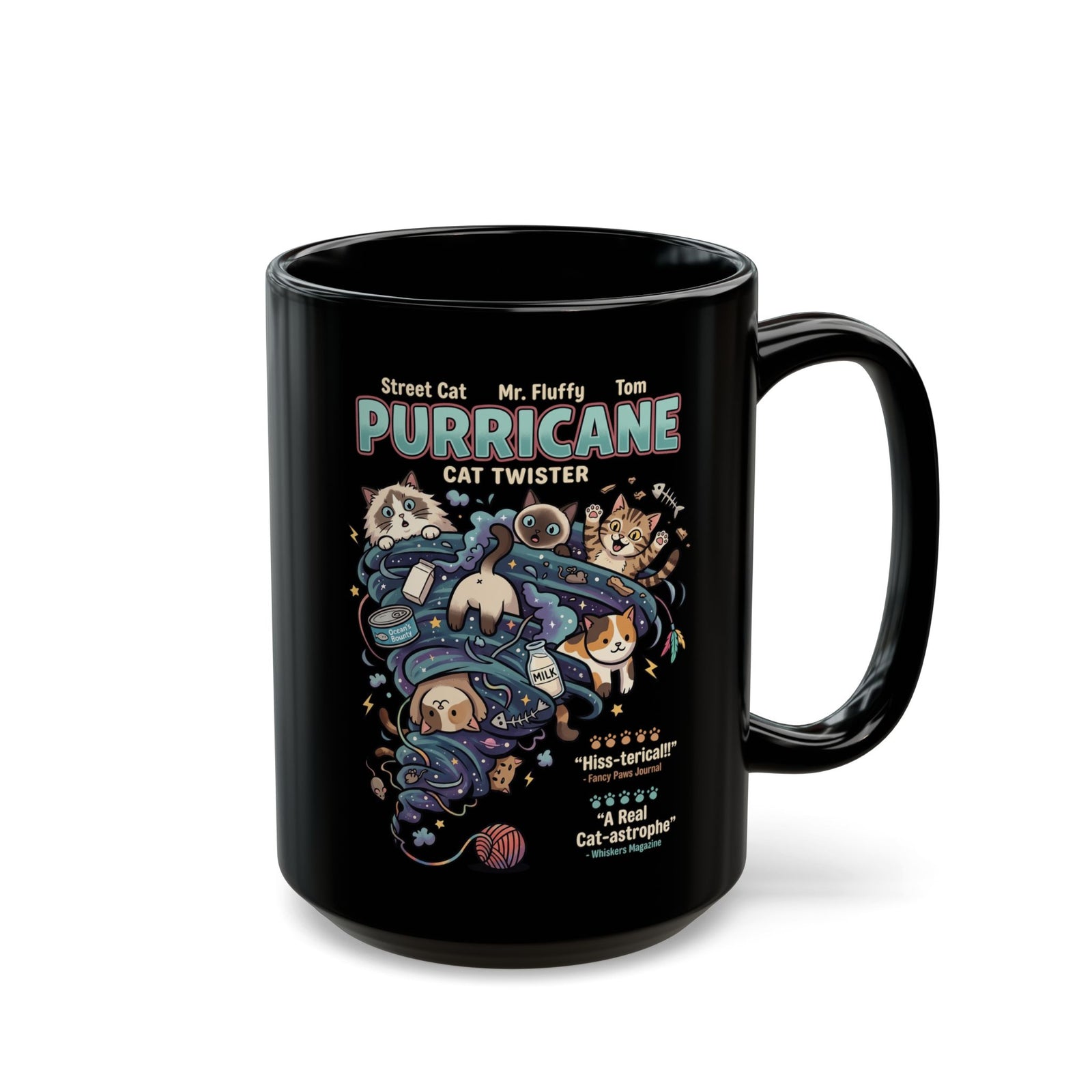 Purricane Funny Cat Black Mug