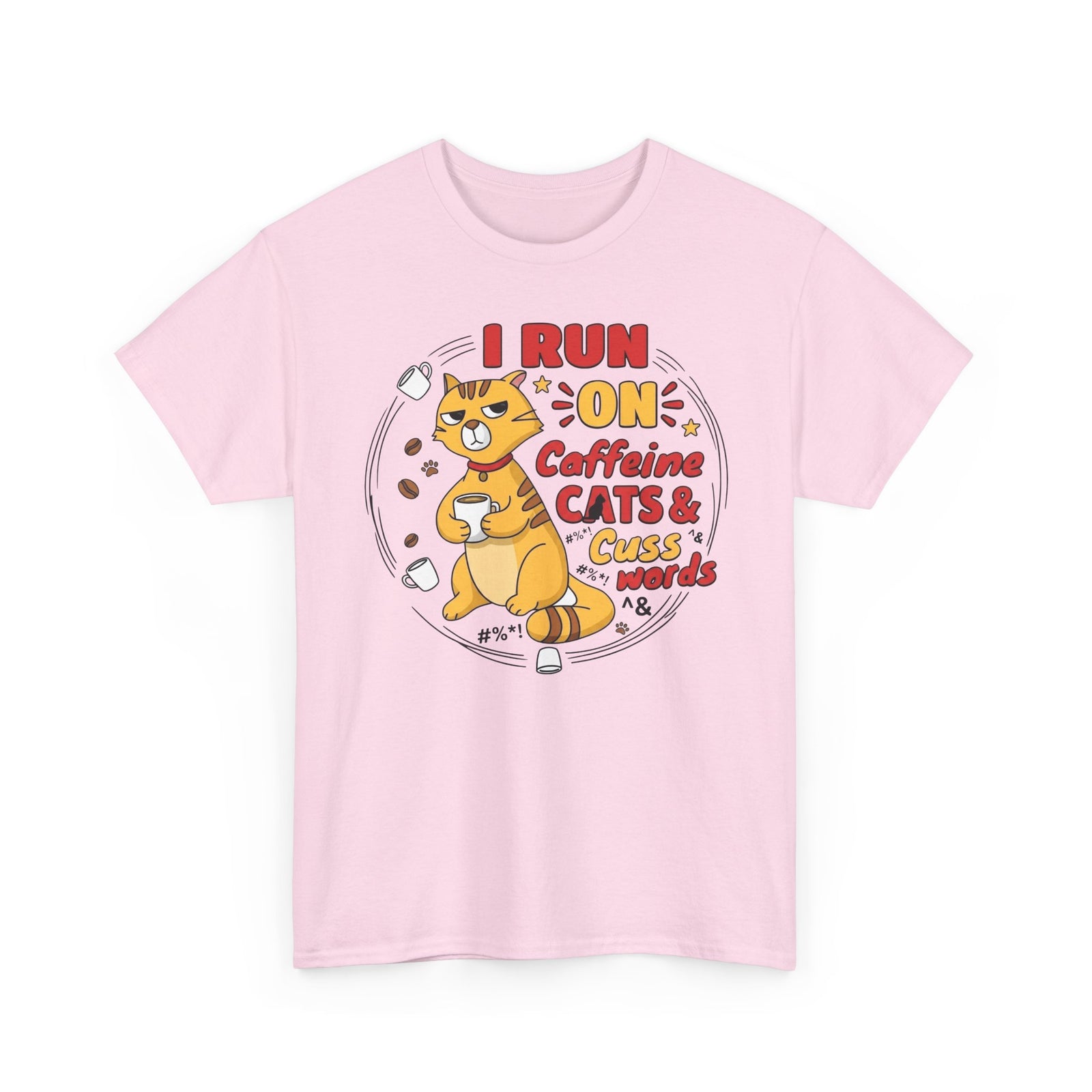 Caffeine, Cats & Cuss Words Tee Funny Cat Lover Coffee Shirt