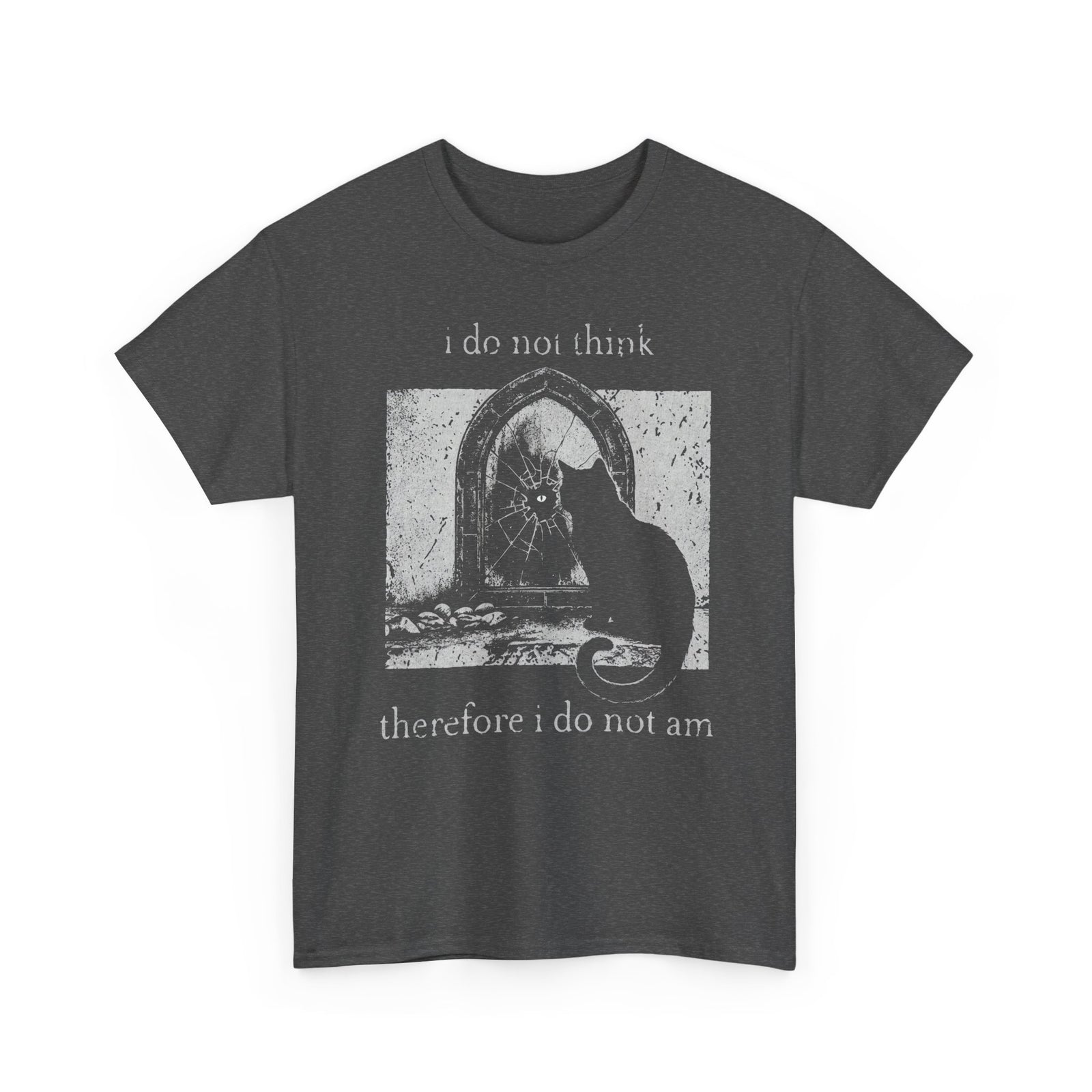 Vintage Black Cat T-Shirt — "I Do Not Think Therefore I Do Not Am"