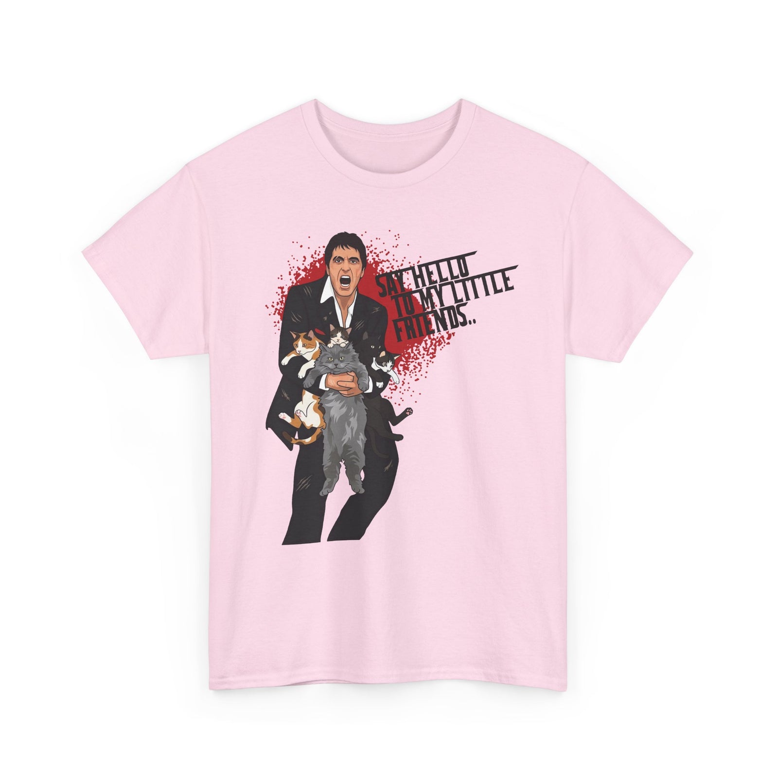 Say Hello To My Little Friends T-Shirt Funny Gangster Holding Cats Graphic Tee