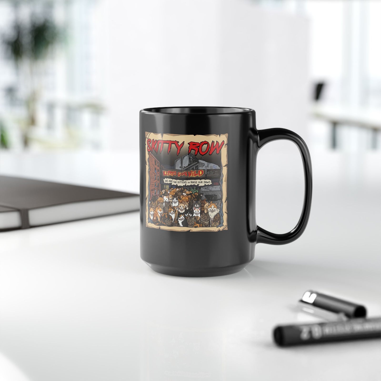 Skitty Row Cat Parody Black Mug