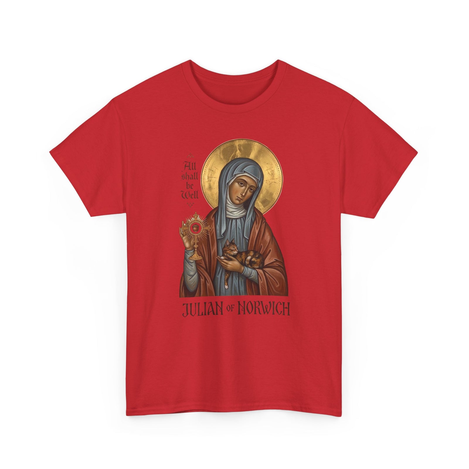 Julian of Norwich & Cat T-Shirt — Spiritual Saint Tee for Cat Lovers