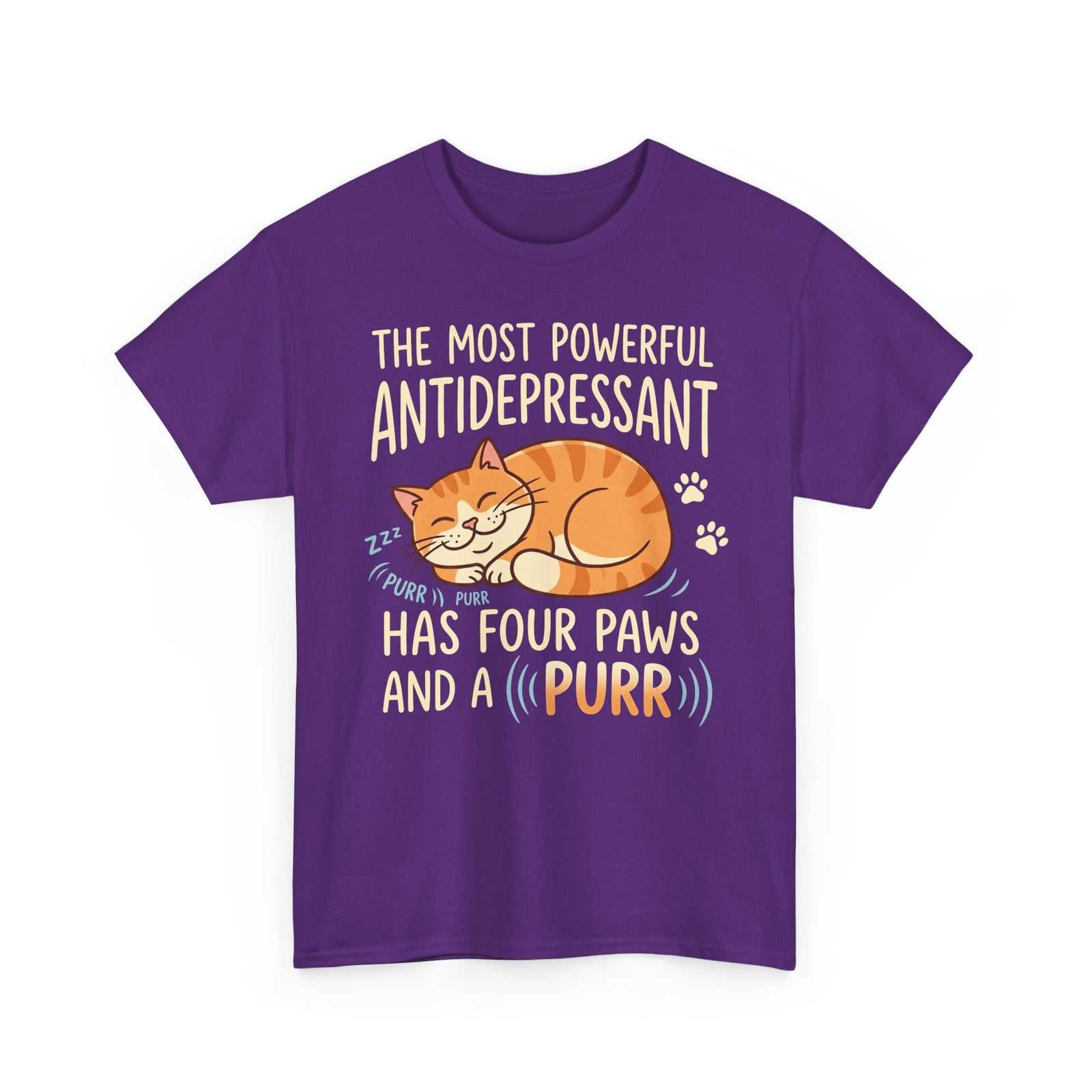 Cat Lover T-Shirt — “The Most Powerful Antidepressant Has Four Paws and a Purr”