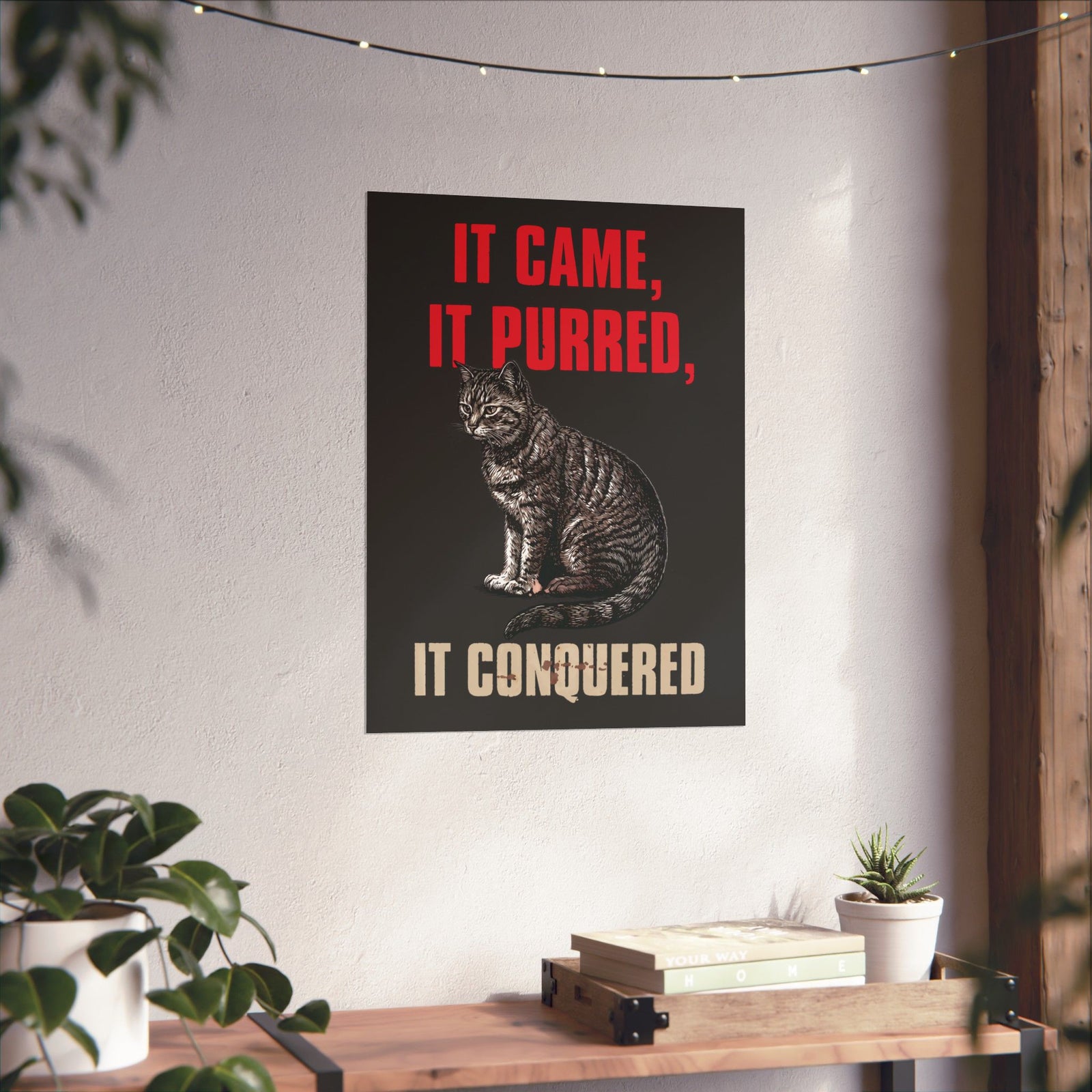 It Came It Purred It Conquered Poster — Funny Julius Caesar Cat Parody Poster