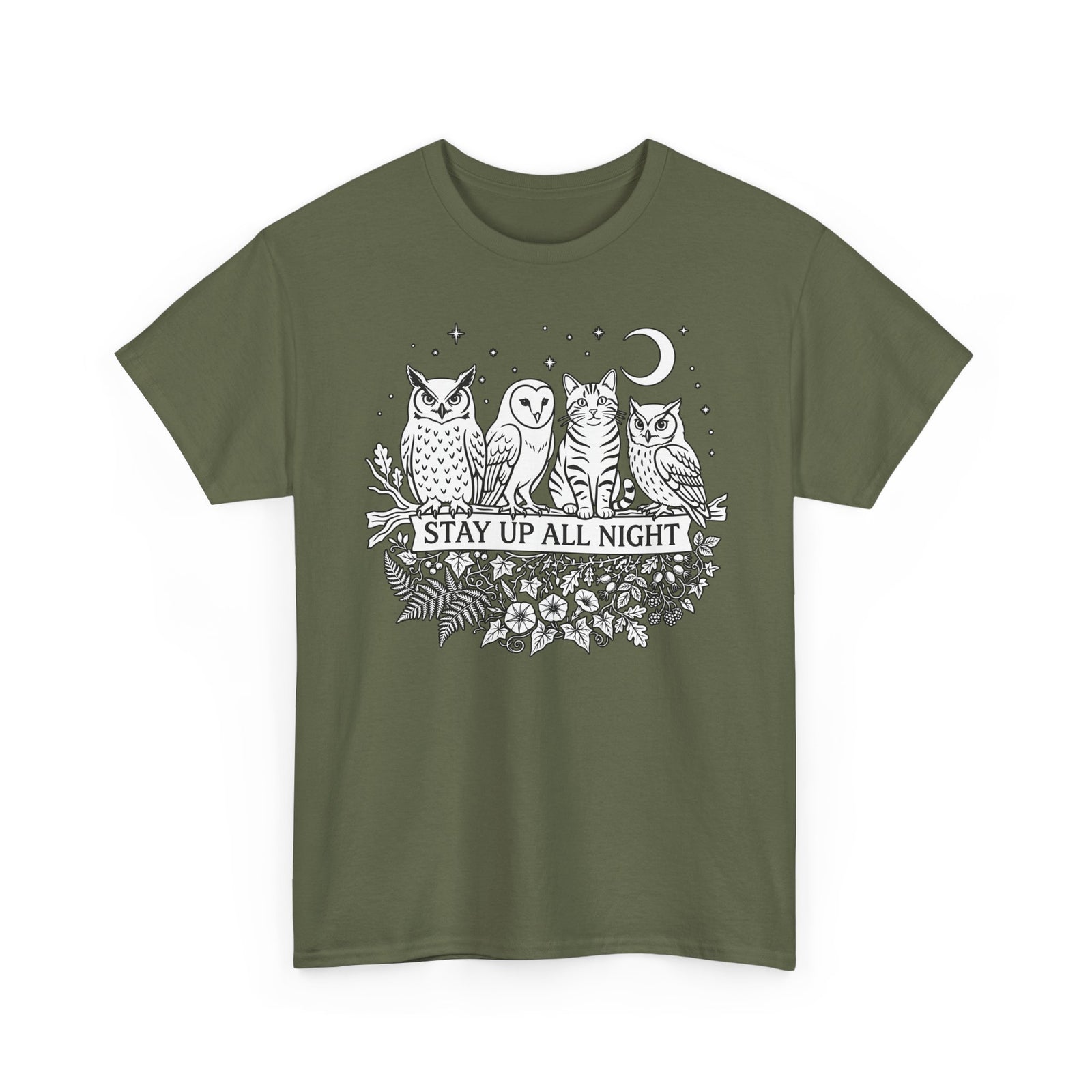 Cat Stays Up All Night T-Shirt — Cute Night Owl Cat Tee