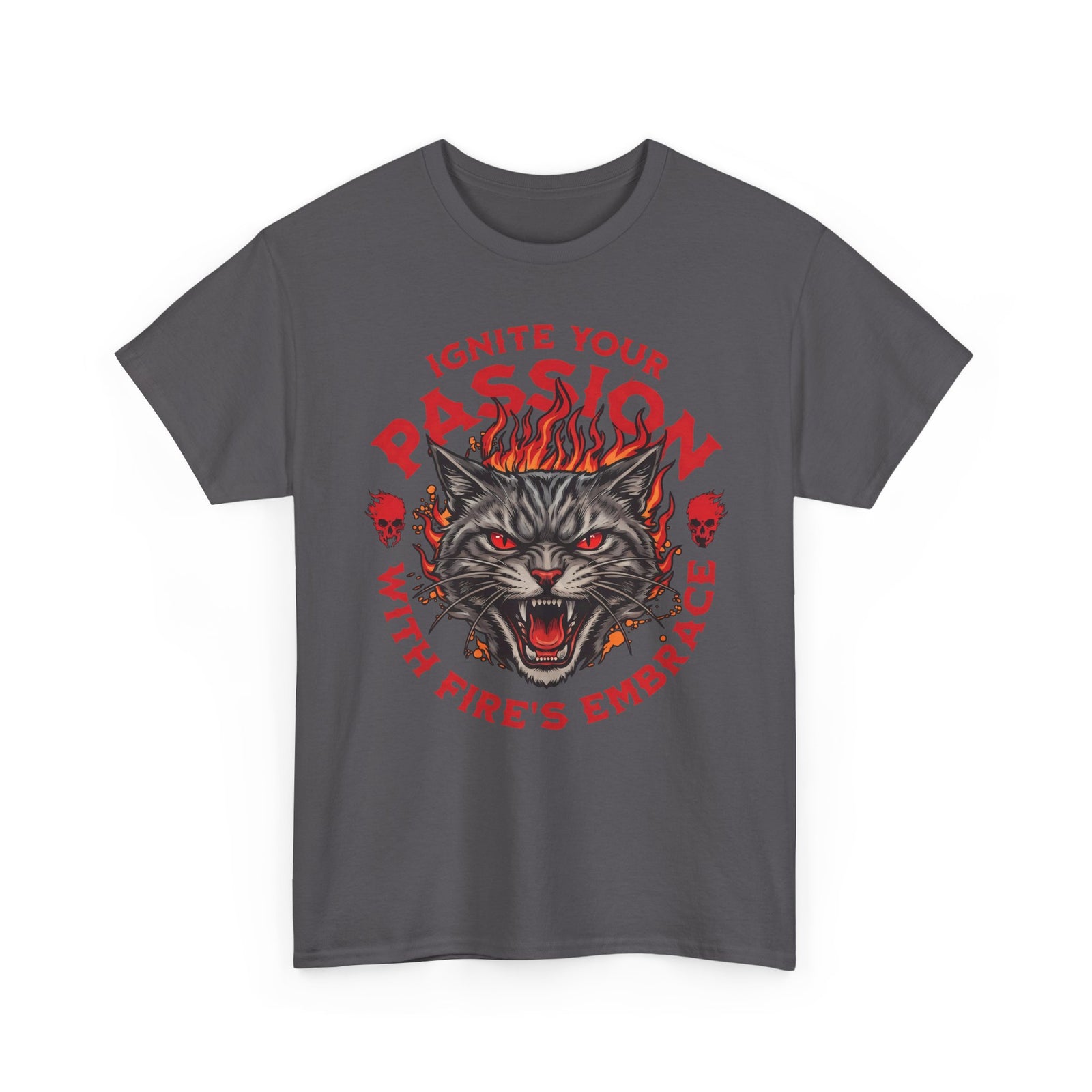 Ignite Your Passion T-Shirt — Flaming Heavy Metal Cat Gothic Tee