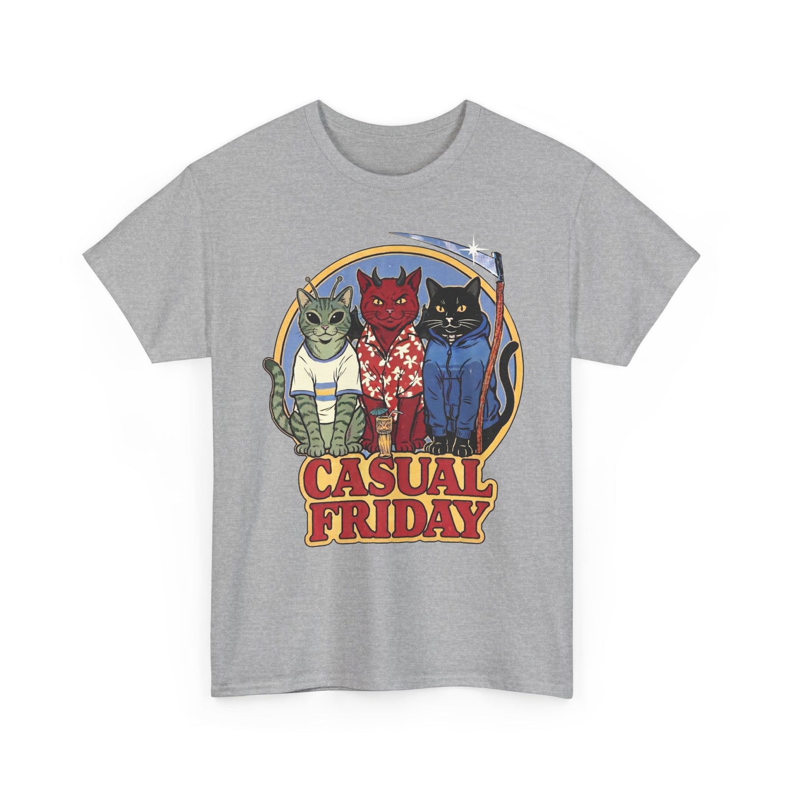 Casual Friday Cat T-Shirt — Funny Alien Devil Grim Reaper Tee