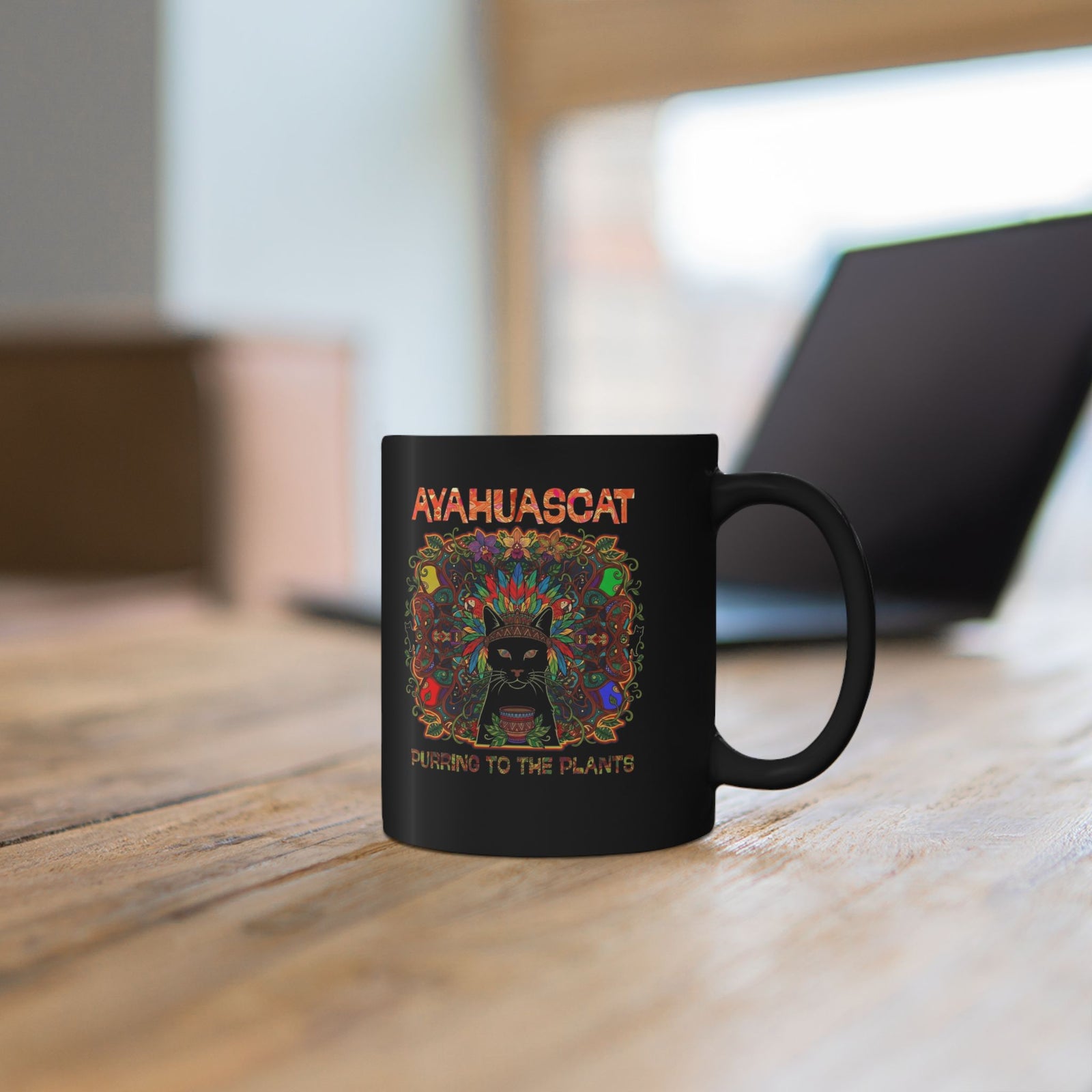 Ayahuascat Black Mug — Psychedelic Cat Mug