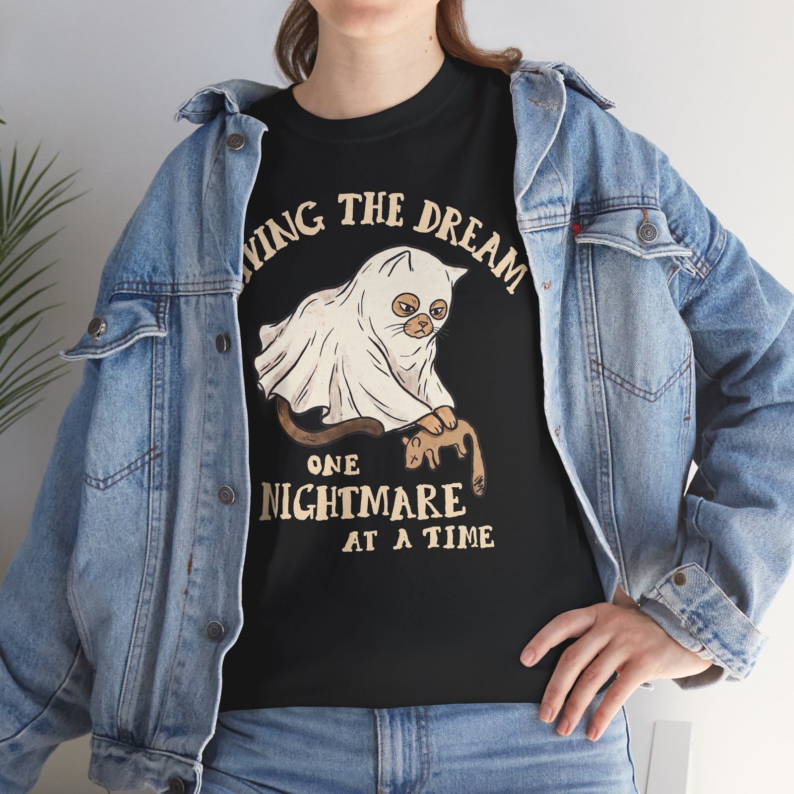 Living The Dream One Nightmare At A Time Ghost Cat — Sarcastic Halloween Art