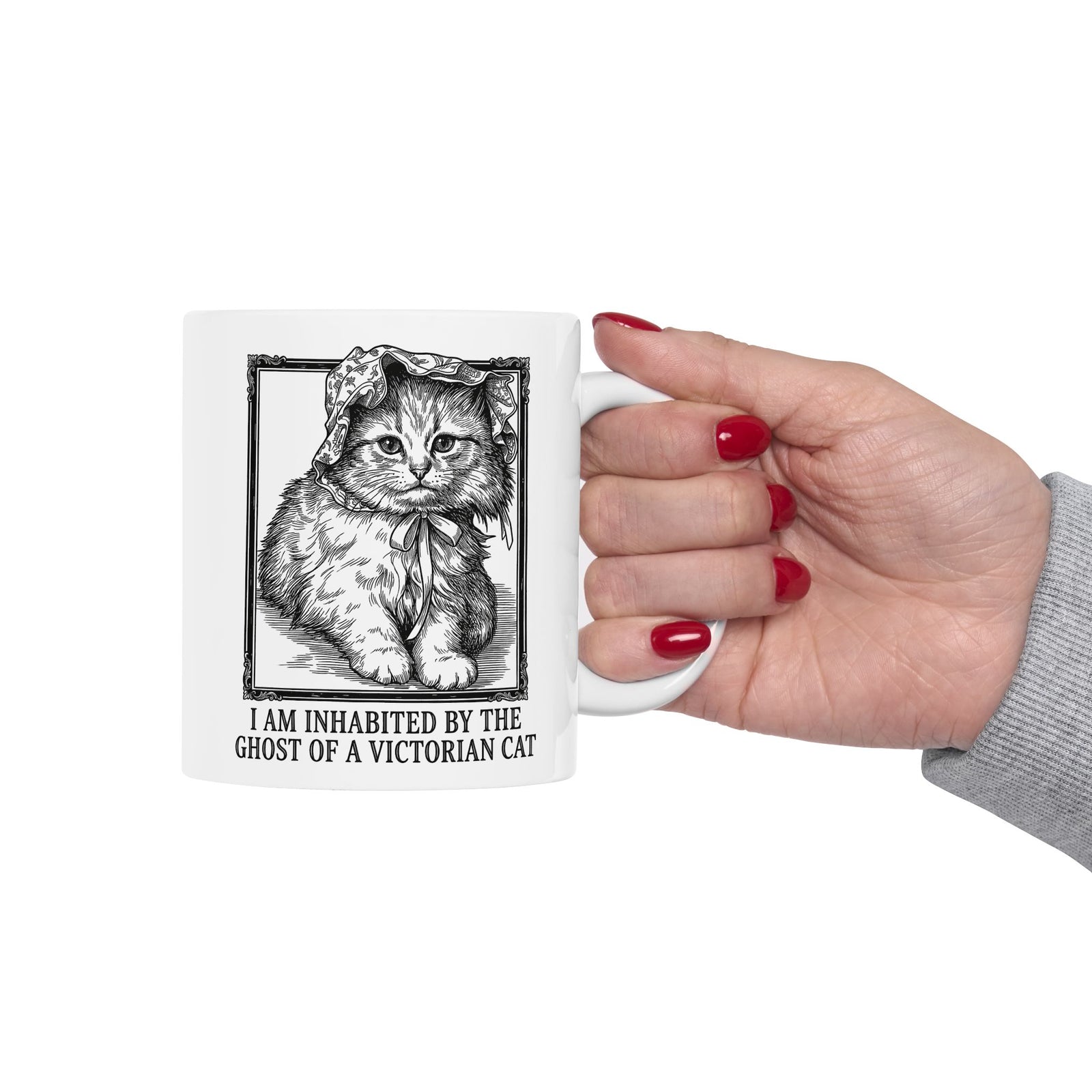 Victorian Cat Mug — “I Am Inhabited by the Ghost of a Victorian Cat” Graphic Mug