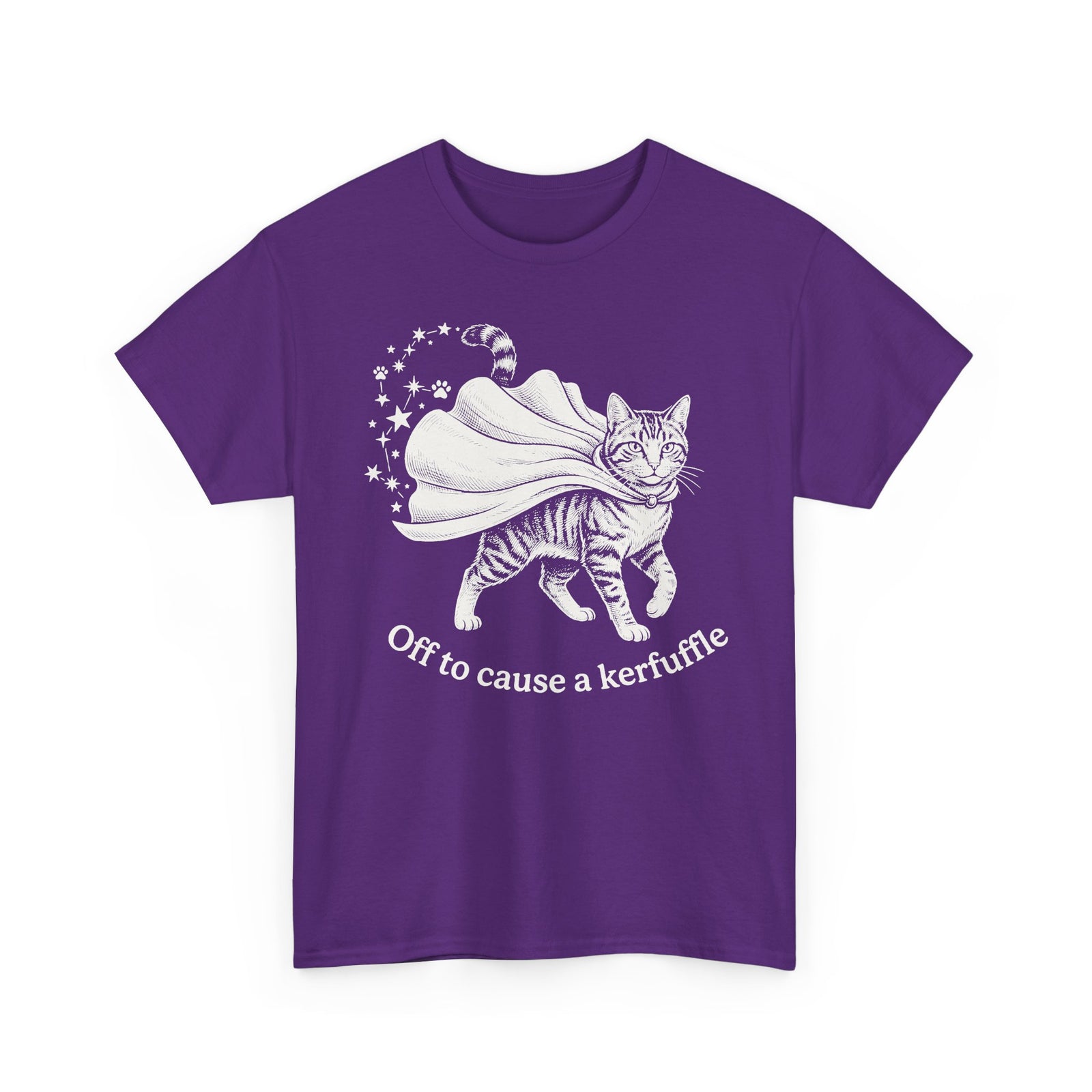 Cat Cape T-Shirt — "Off to cause a kerfuffle" Cute Mischief Cat Tee