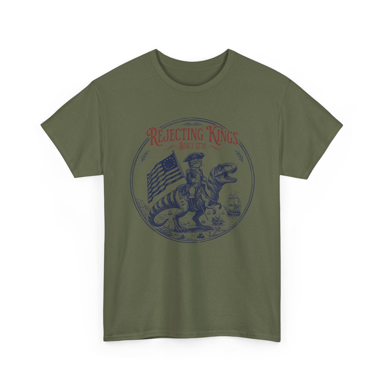 Funny Cat T-Shirt "Rejecting Kings, One Meow at a Time" Fourth of July Tee