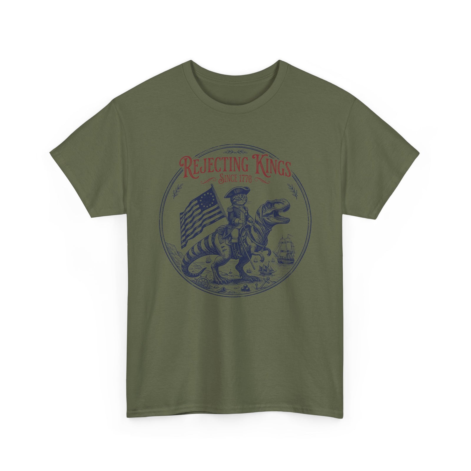 Funny Cat T-Shirt "Rejecting Kings, One Meow at a Time" Fourth of July Tee