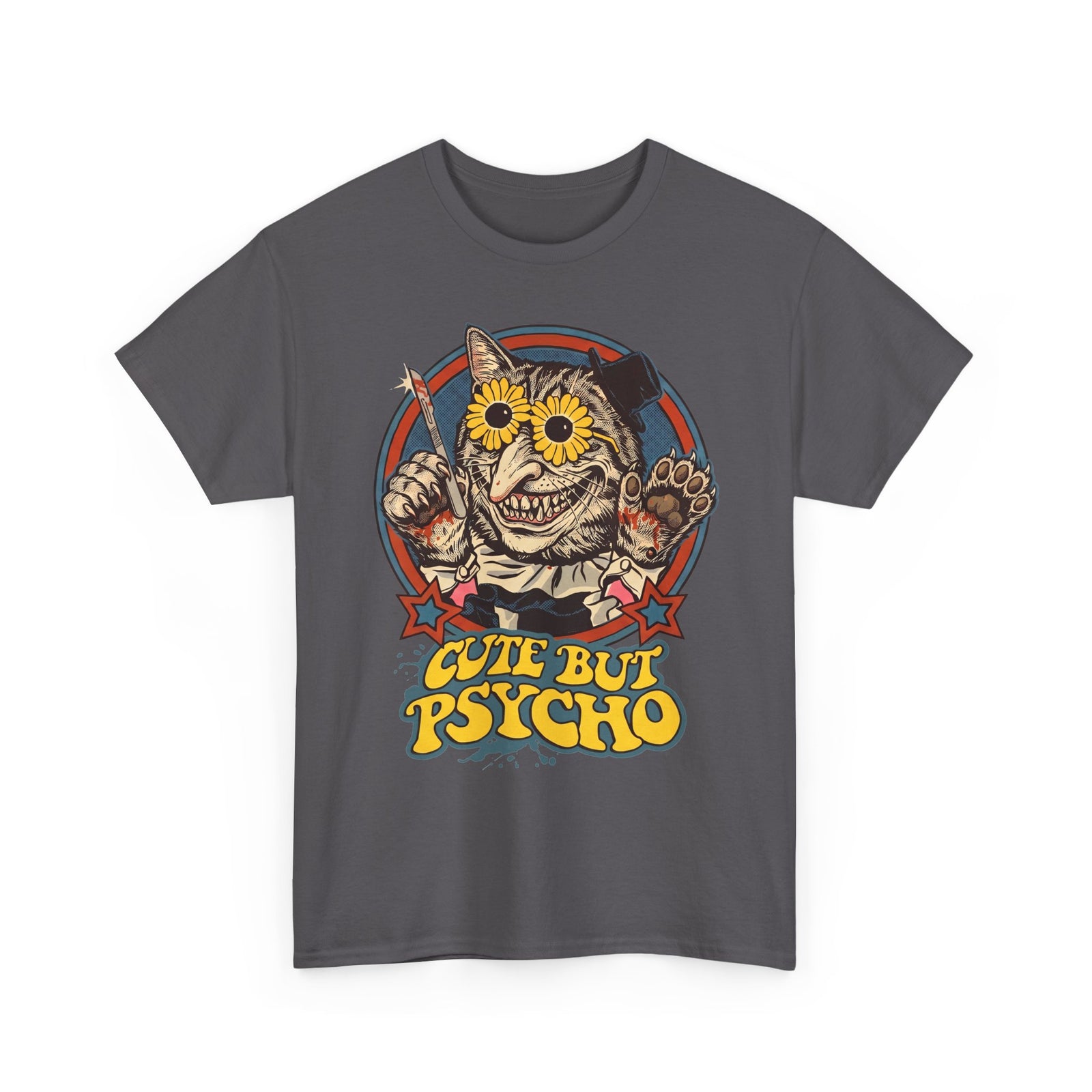 Cute But Psycho Cat T-Shirt — Creepy Vintage Horror Feline Tee