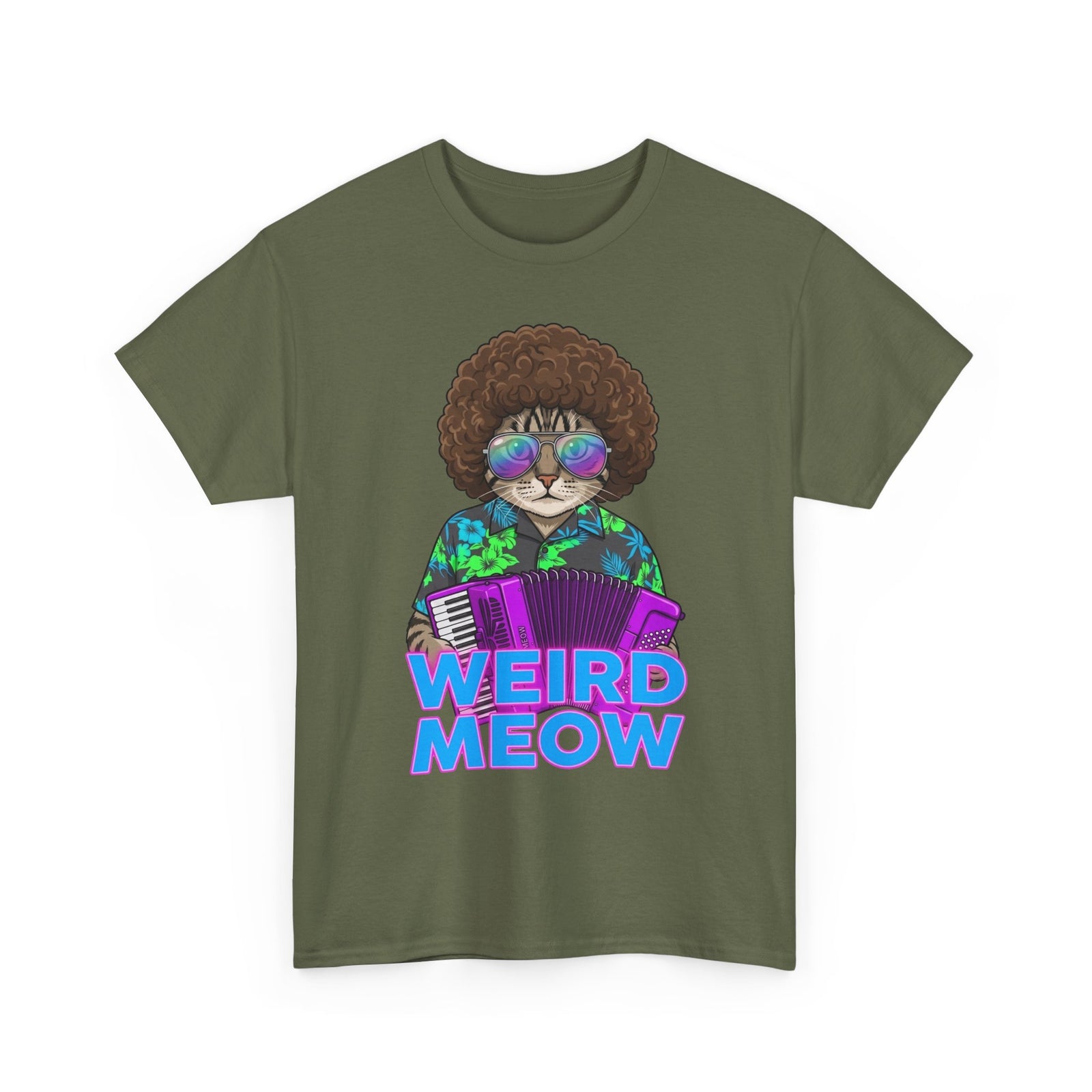 Weird Meow Cat T-Shirt — Retro Disco Cat with Accordion