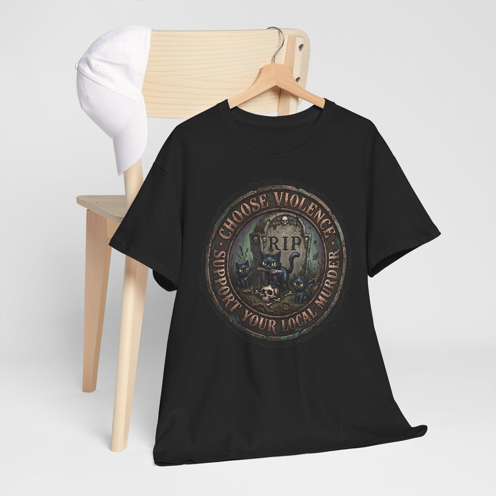 Choose Violence Support Your Local Murder Shirt — Gothic Knife Black Cat T-Shirt