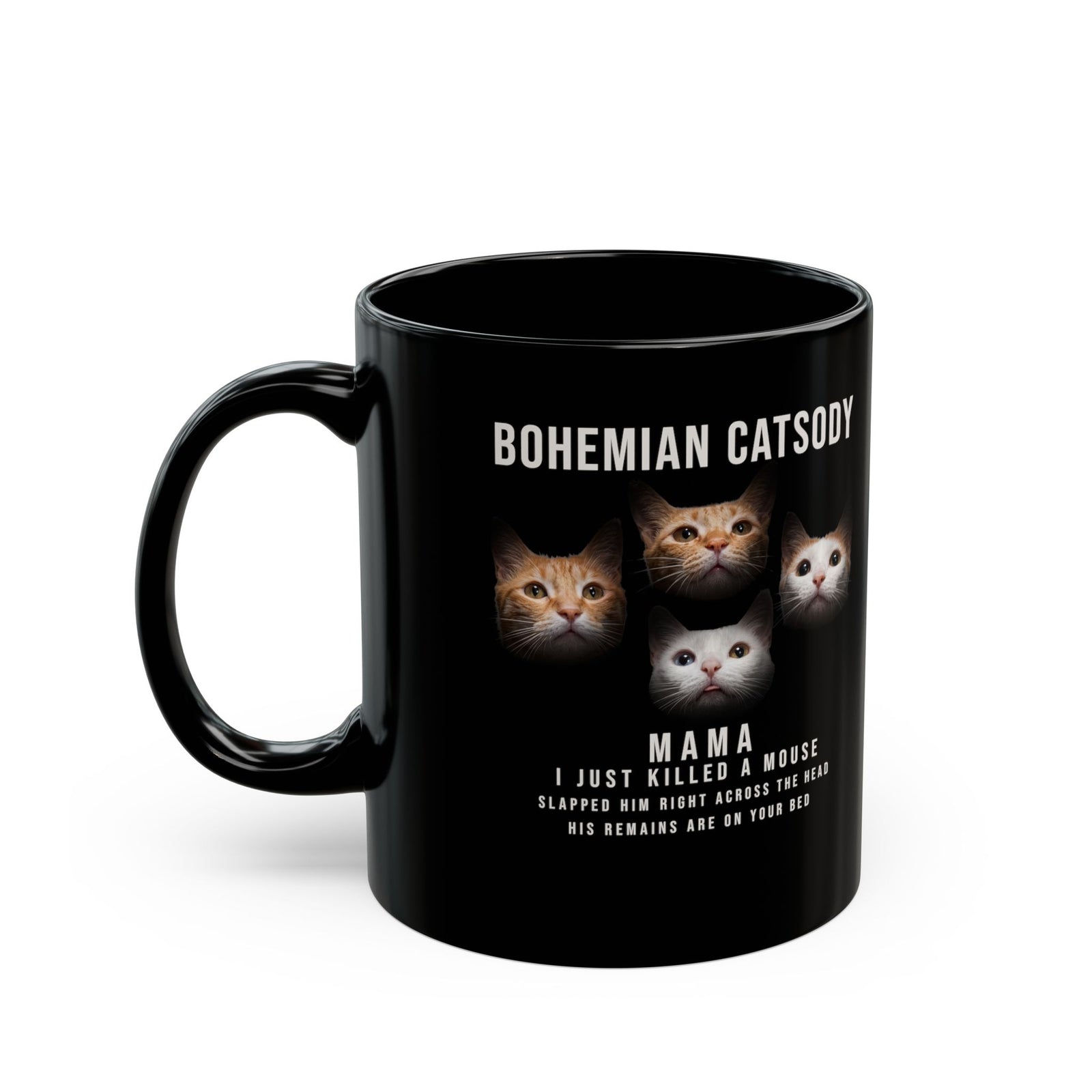 Bohemian Catsody Black Mug — Boho Cat Graphic Mug