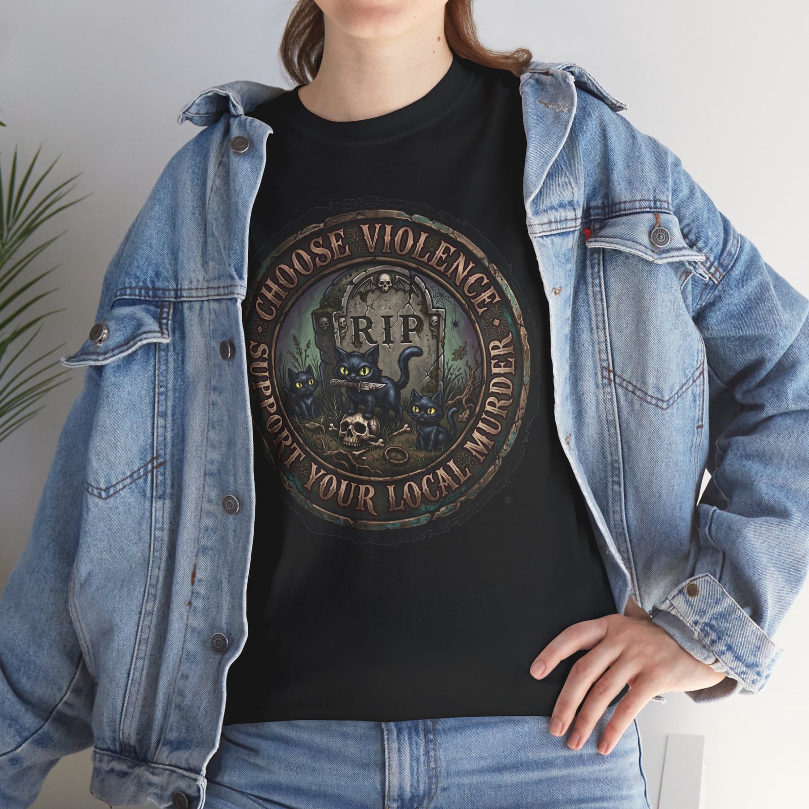 Choose Violence Support Your Local Murder Shirt — Gothic Knife Black Cat T-Shirt