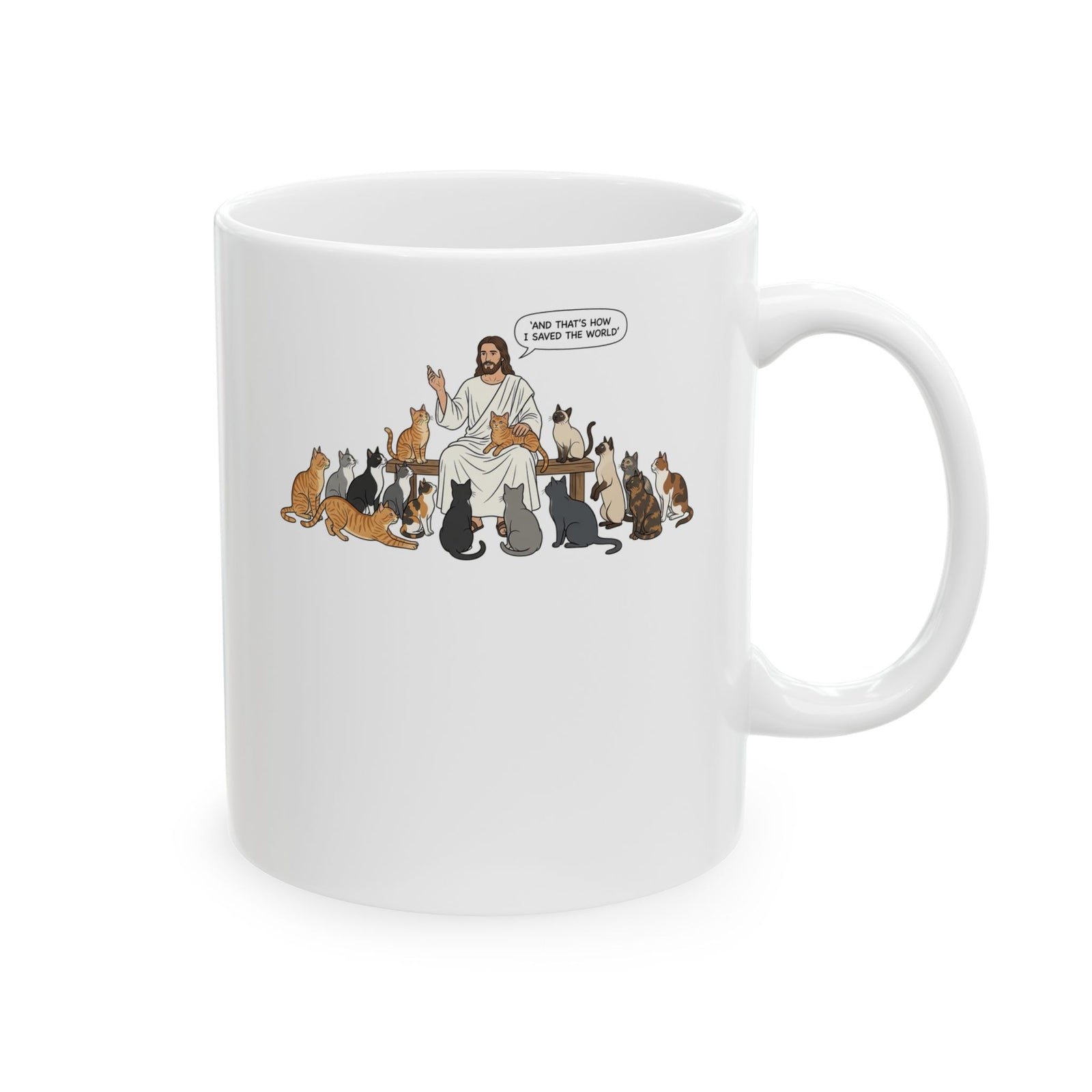Cats & Jesus Ceramic Mug — Faith + Feline Graphic Mug