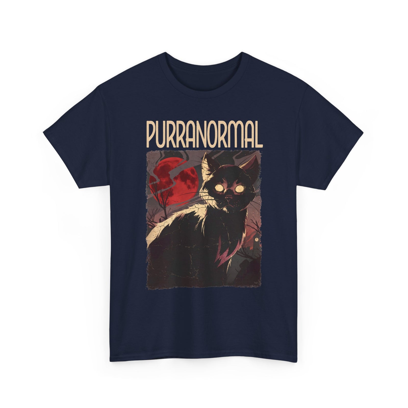 Purranormal Black Cat T-Shirt — Spooky Blood Moon Ghost Cat Tee