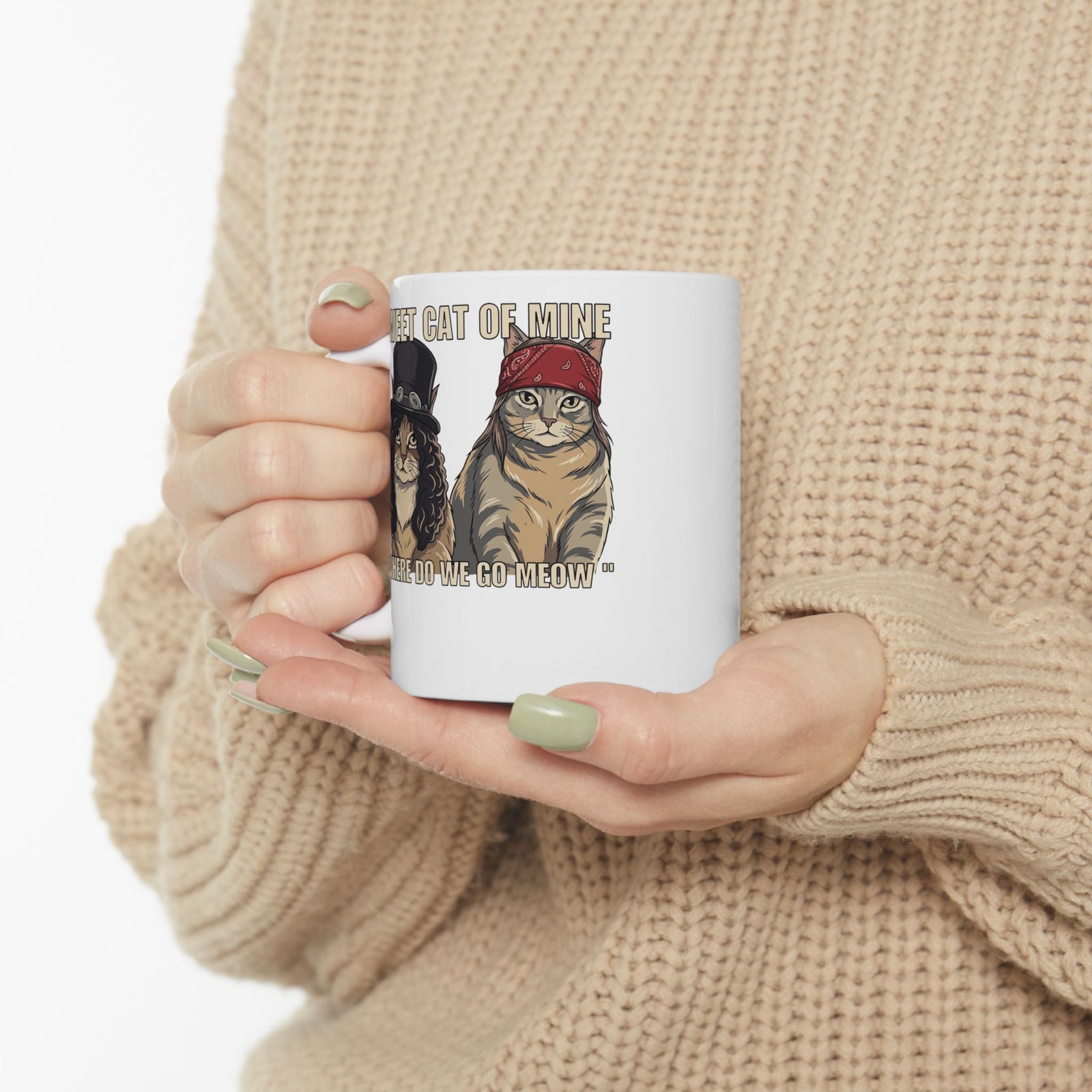Sweet Cat of Mine Mug — "Where Do We Go Meow" Cat Graphic Ceramic Mug