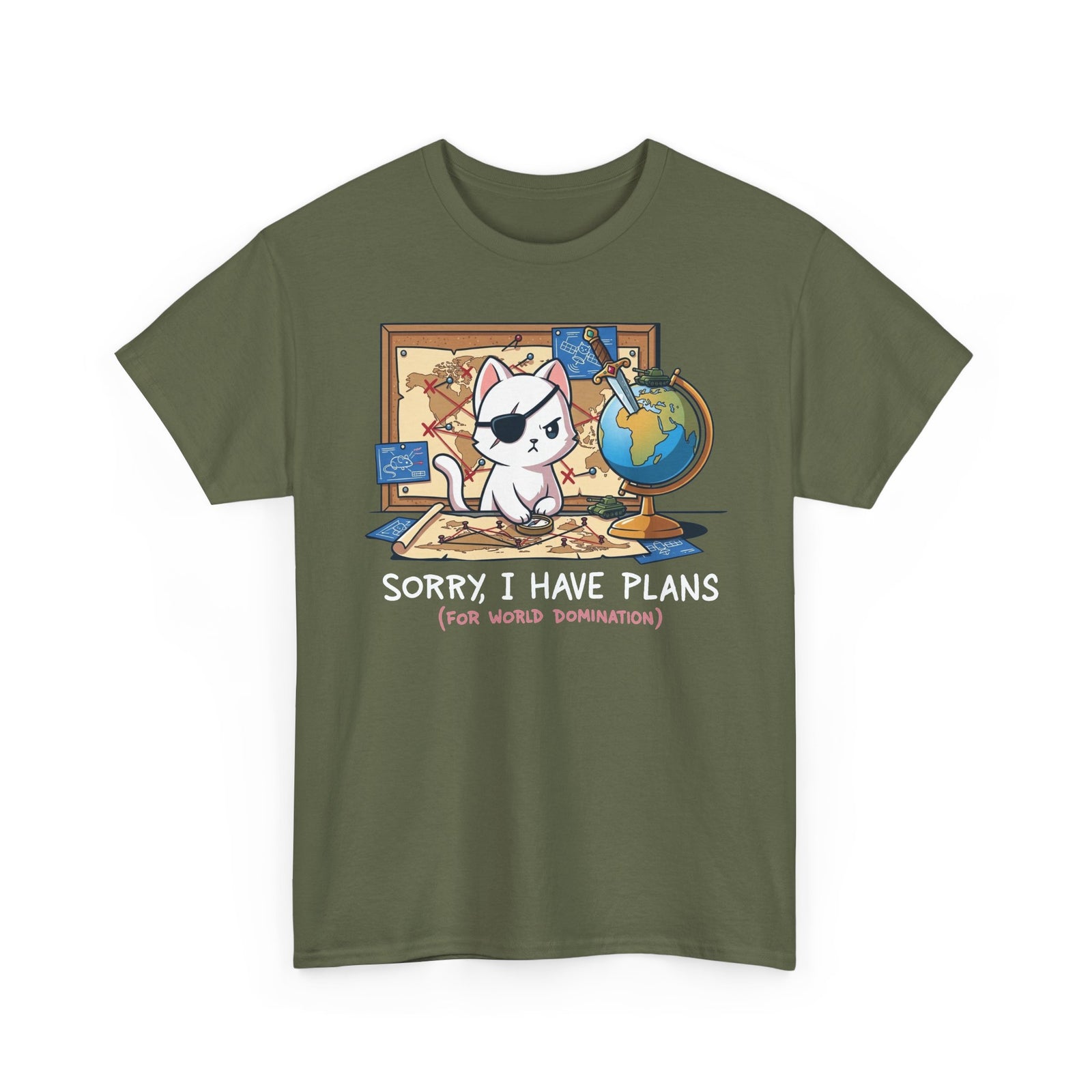Travel Planner Cat T-Shirt — “Sorry I Have Plans (with World Domination)”