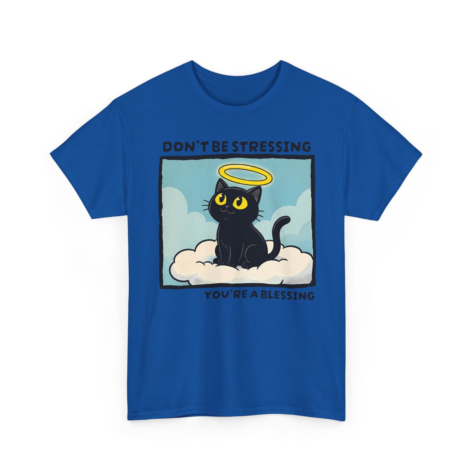 Funny Black Cat Angel T-Shirt “Don’t Be Stressing You’re a Blessing” Cute Cat Graphic Tee
