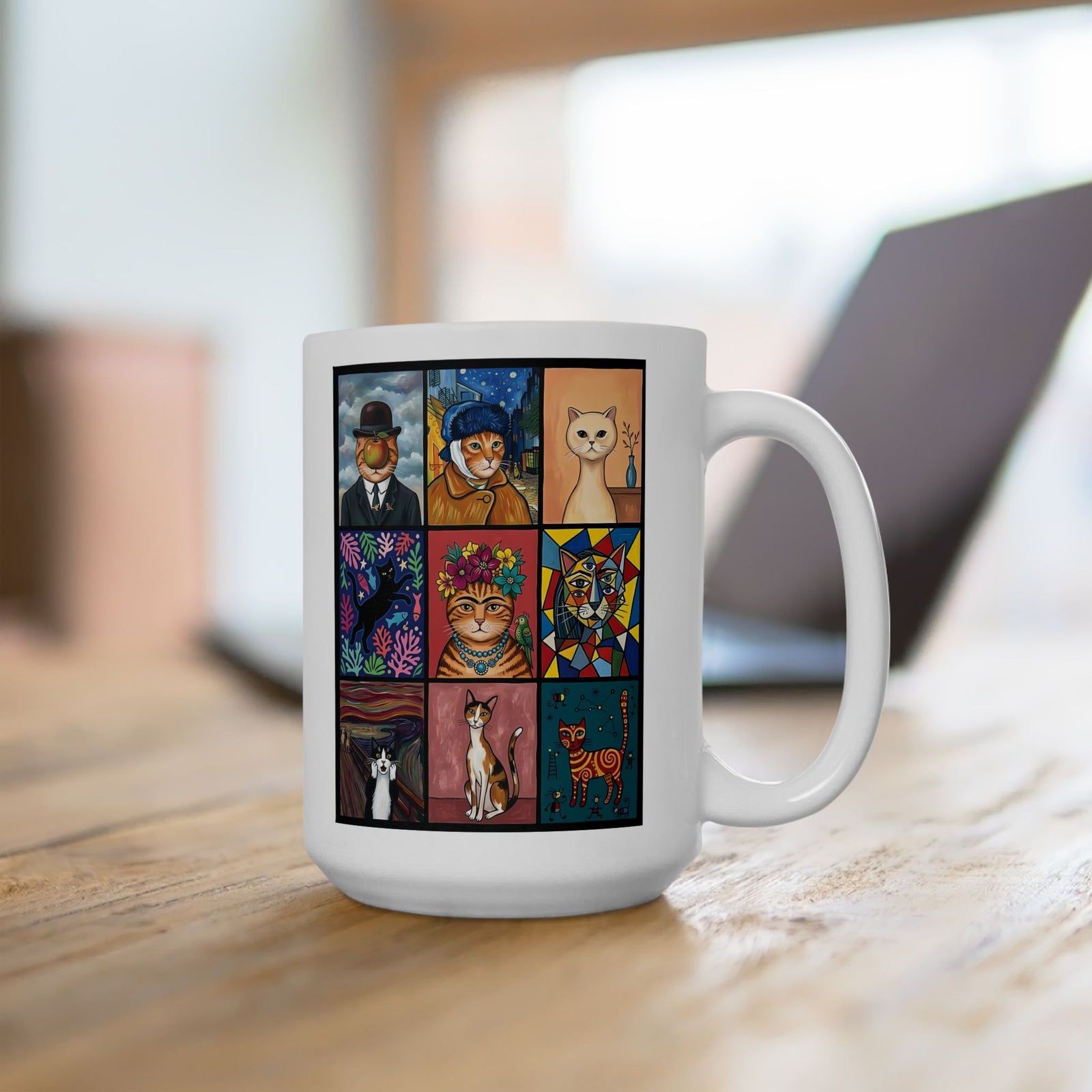 Cats & Art Graphic Ceramic Mug — Artworks and Cats Design