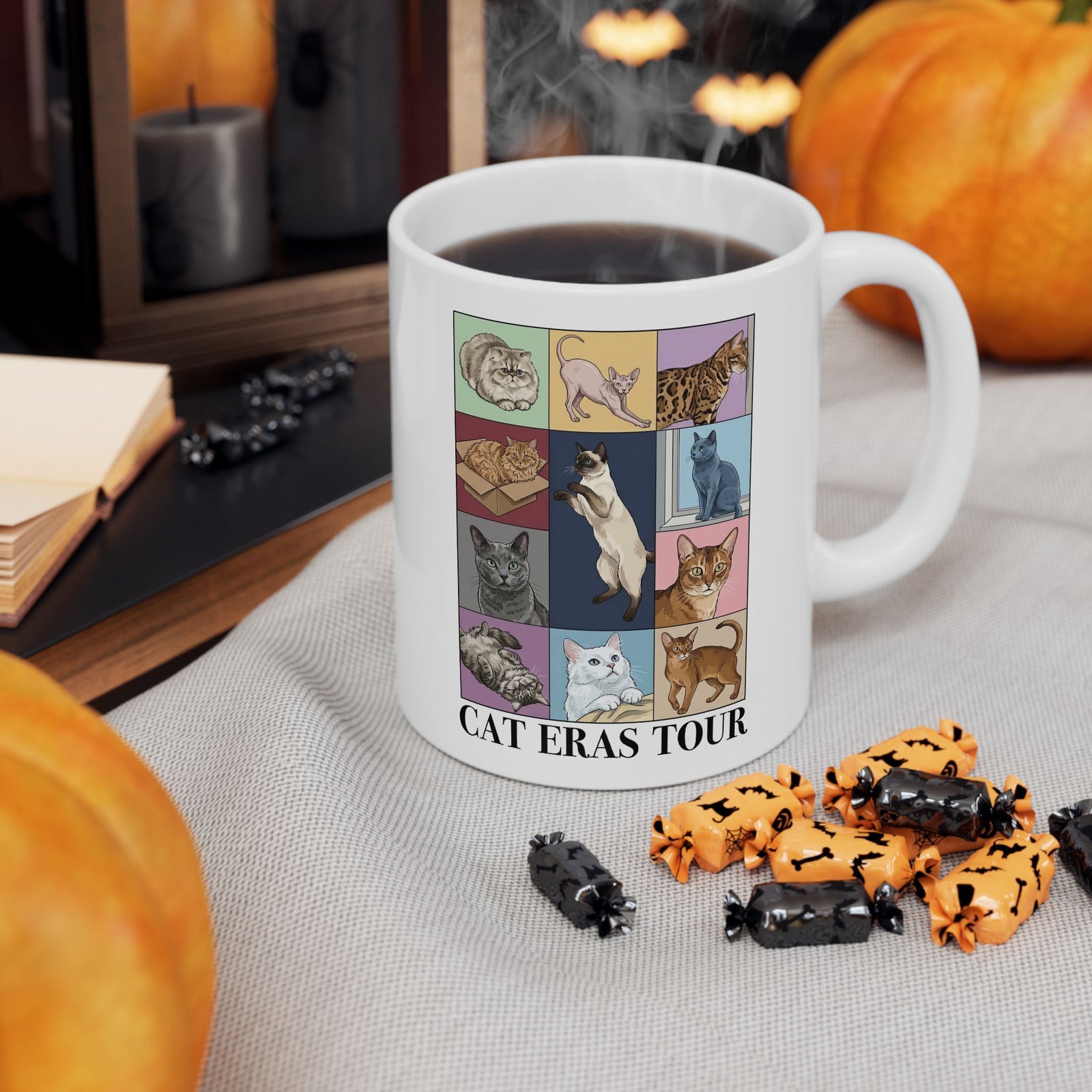 Cat Eras Tour Ceramic Mug — Retro Band Mug for Cat Lovers
