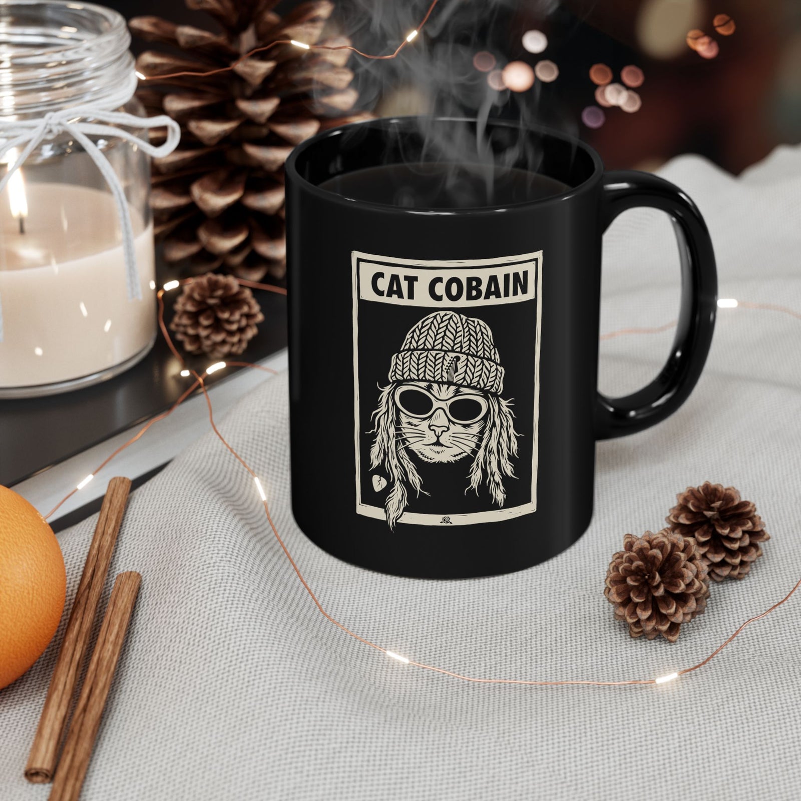Cat Cobain Black Mug