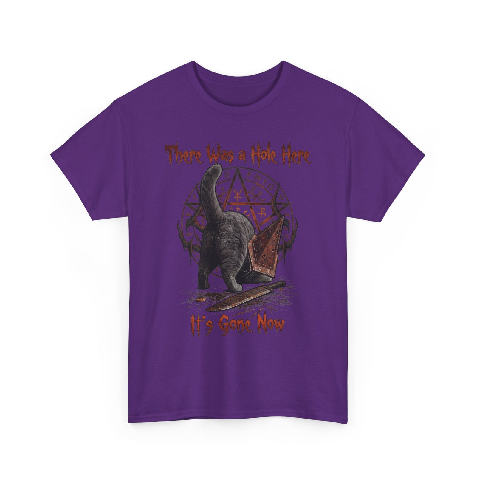 There Was A Hole Here Pyramid Head Cat T-Shirt — Silent Hill Parody Gaming Tee