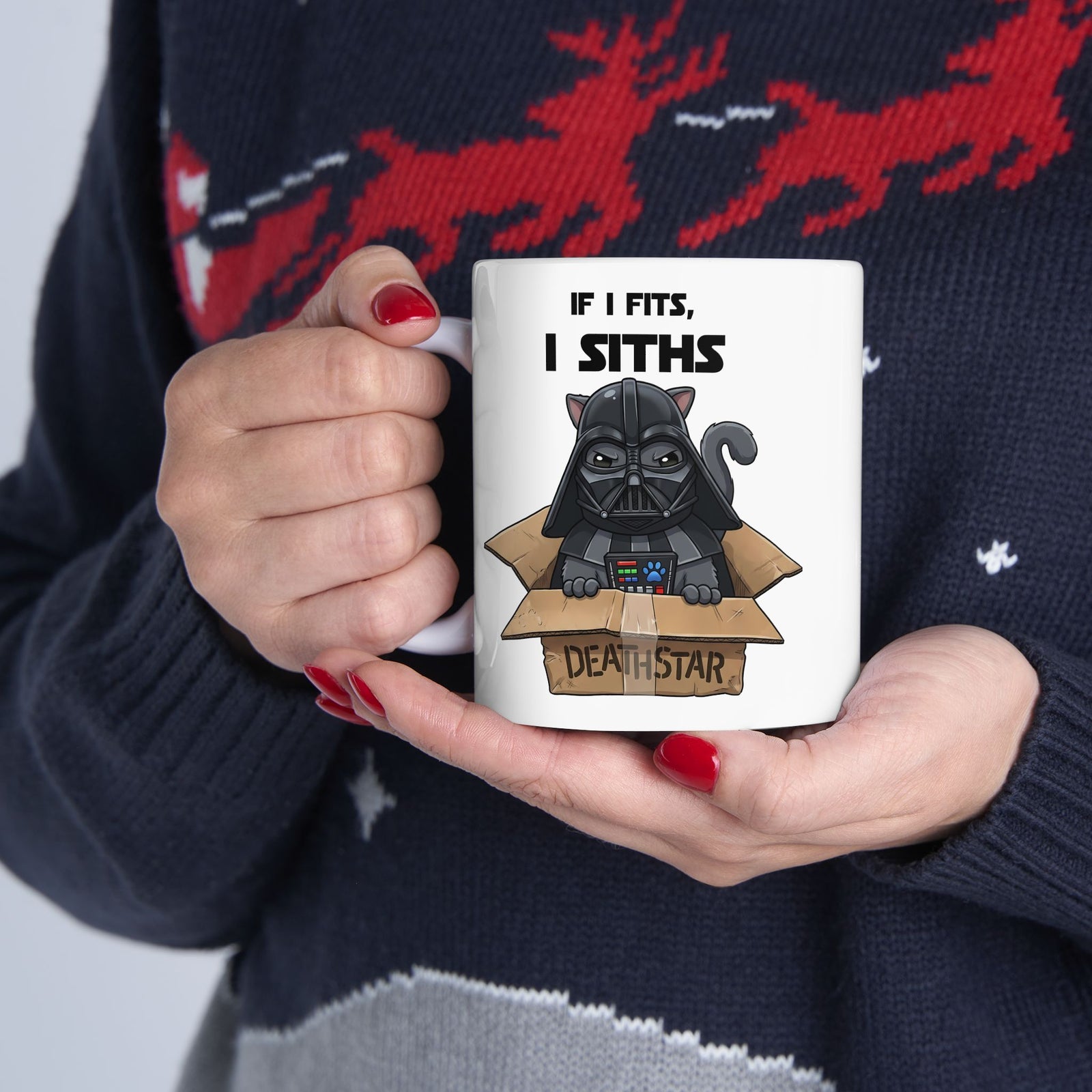 Space Villain Kitten Retro Galaxy Cat Ceramic Mug Funny Cat in Box Graphic Mug